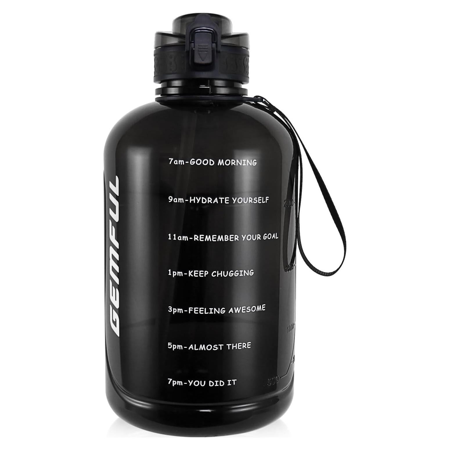 Botella de Agua GEMFUL 3L con Pajilla y Marcador de Tiempo