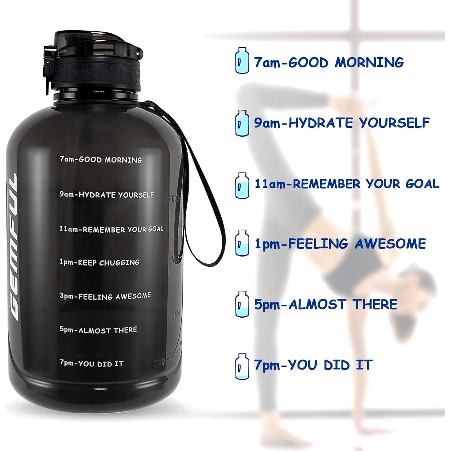 Botella de Agua GEMFUL 3L con Pajilla y Marcador de Tiempo