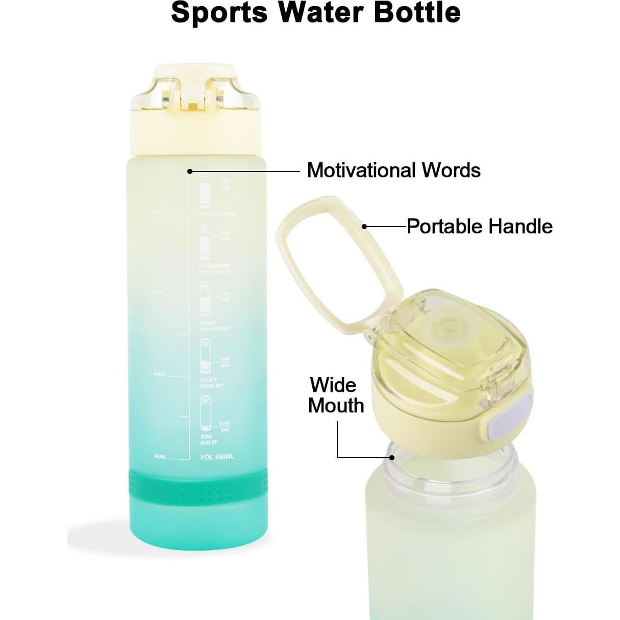 Botella de Agua Motivacional GOX 32oz Libre de BPA Amarillo-Verde