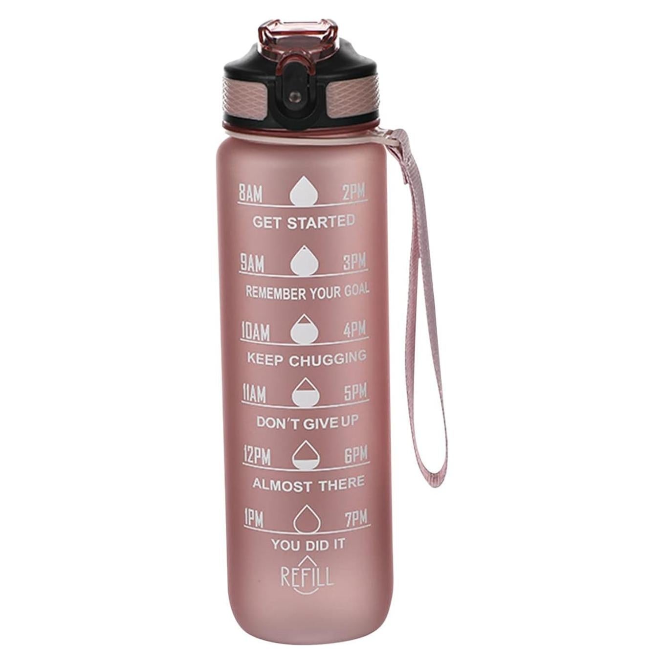32 Oz Water Bottle With Time Marker - Motivational Squeezing Ejection Opening BPA Free Travel Bottle for Sports & Outdoors - Small Cute Stuff (Pink)