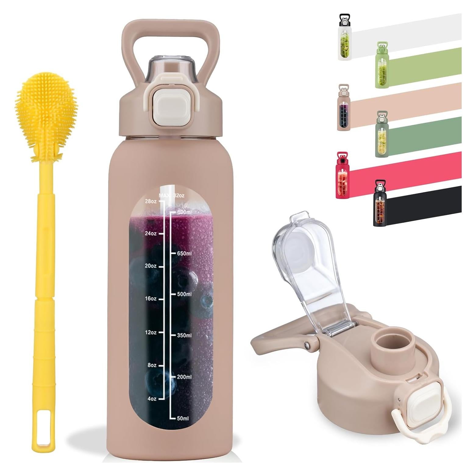 Botella de Agua de Vidrio SIEROZUR 946 ml con Pajilla y Asa