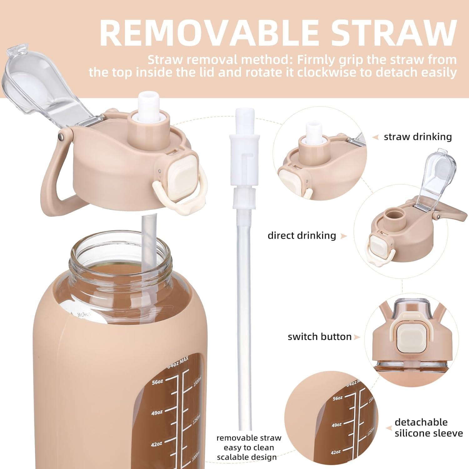 Botella de Agua de Vidrio SIEROZUR 946 ml con Pajilla y Asa