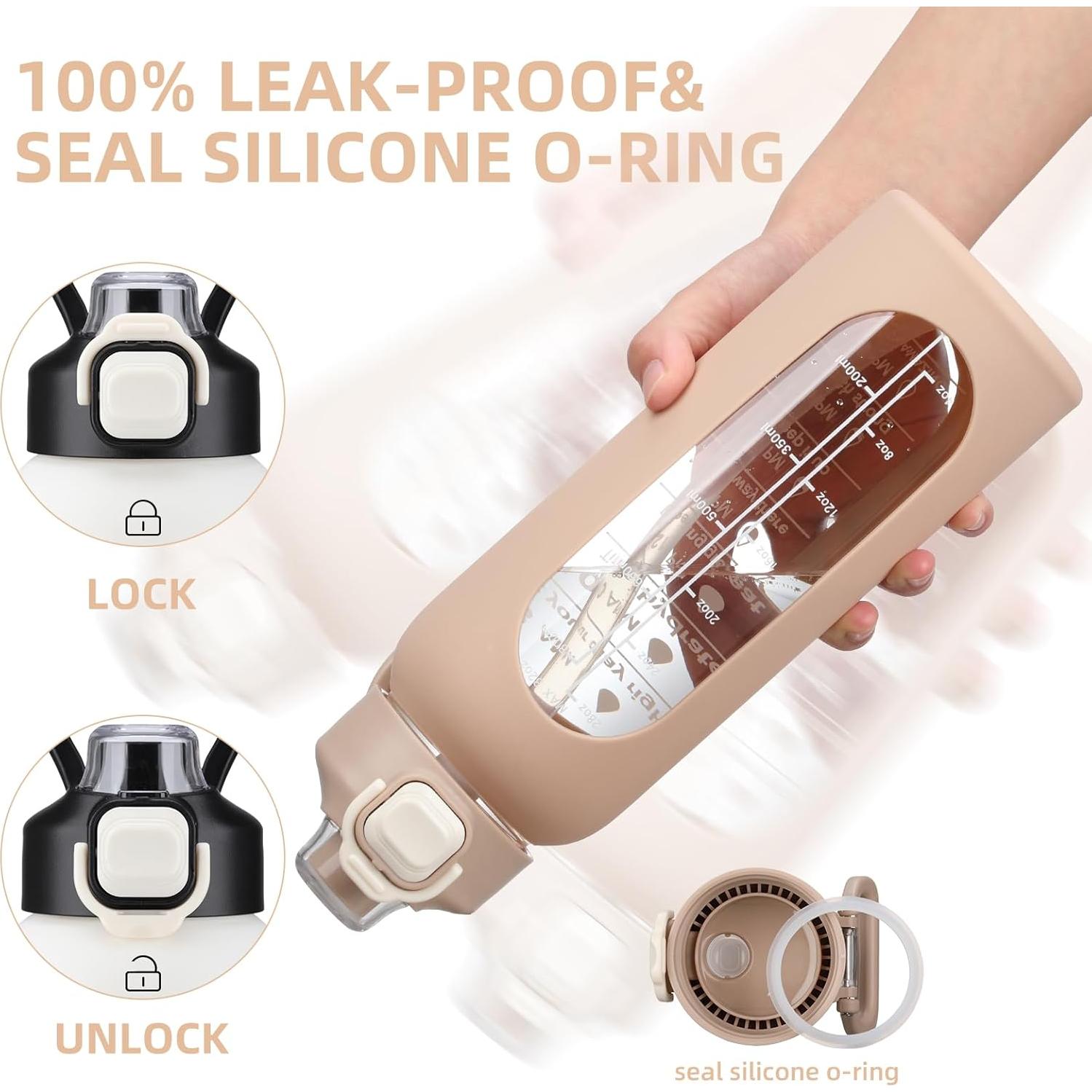 Botella de Agua de Vidrio SIEROZUR 946 ml con Pajilla y Asa