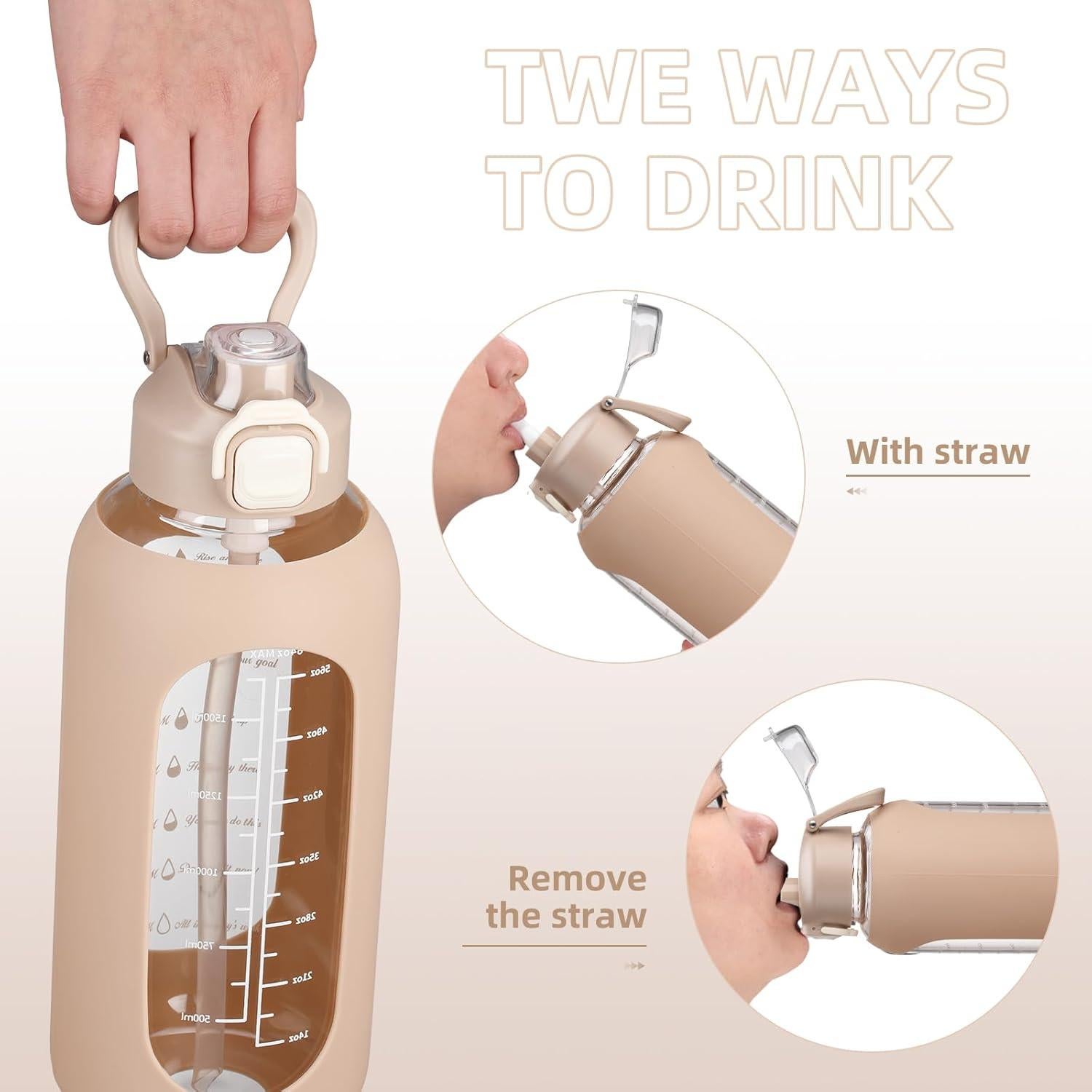 Botella de Agua de Vidrio SIEROZUR 946 ml con Pajilla y Asa