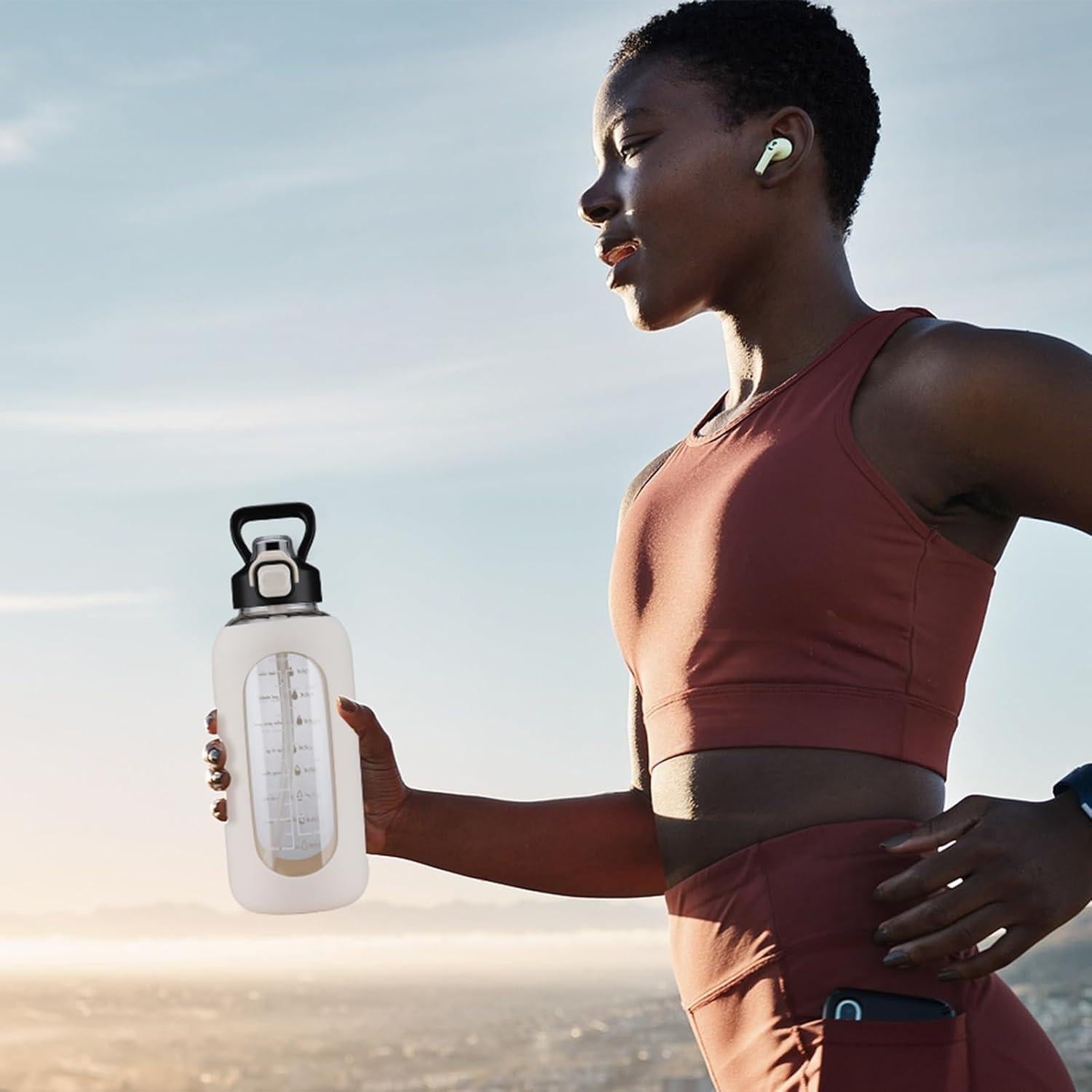 Botella de Agua de Vidrio SIEROZUR 946 ml con Pajilla y Asa