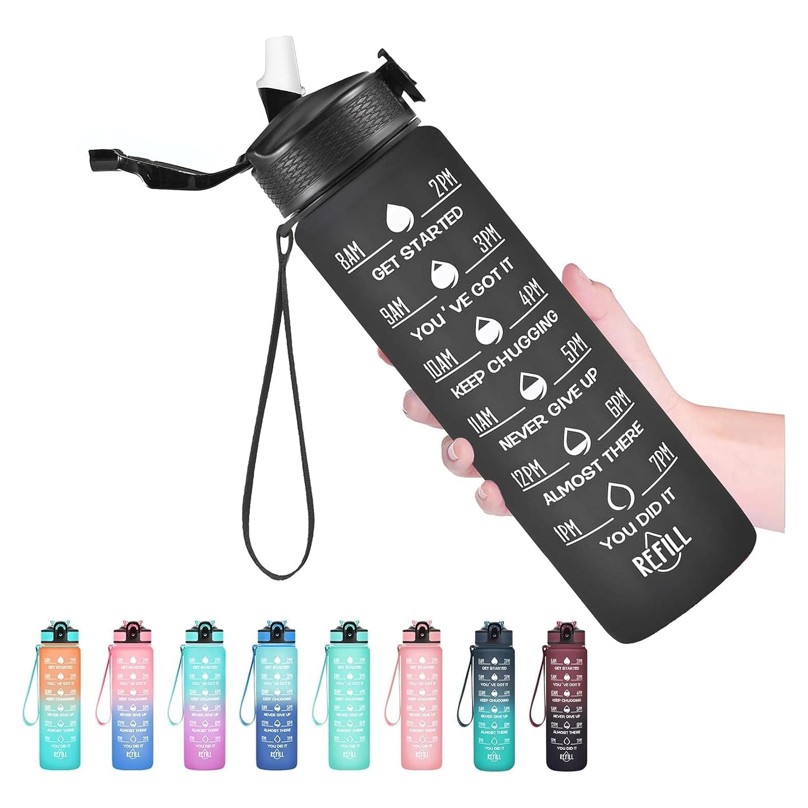 Botella de Agua Motivacional KIKE 946ml con Popote y Correa