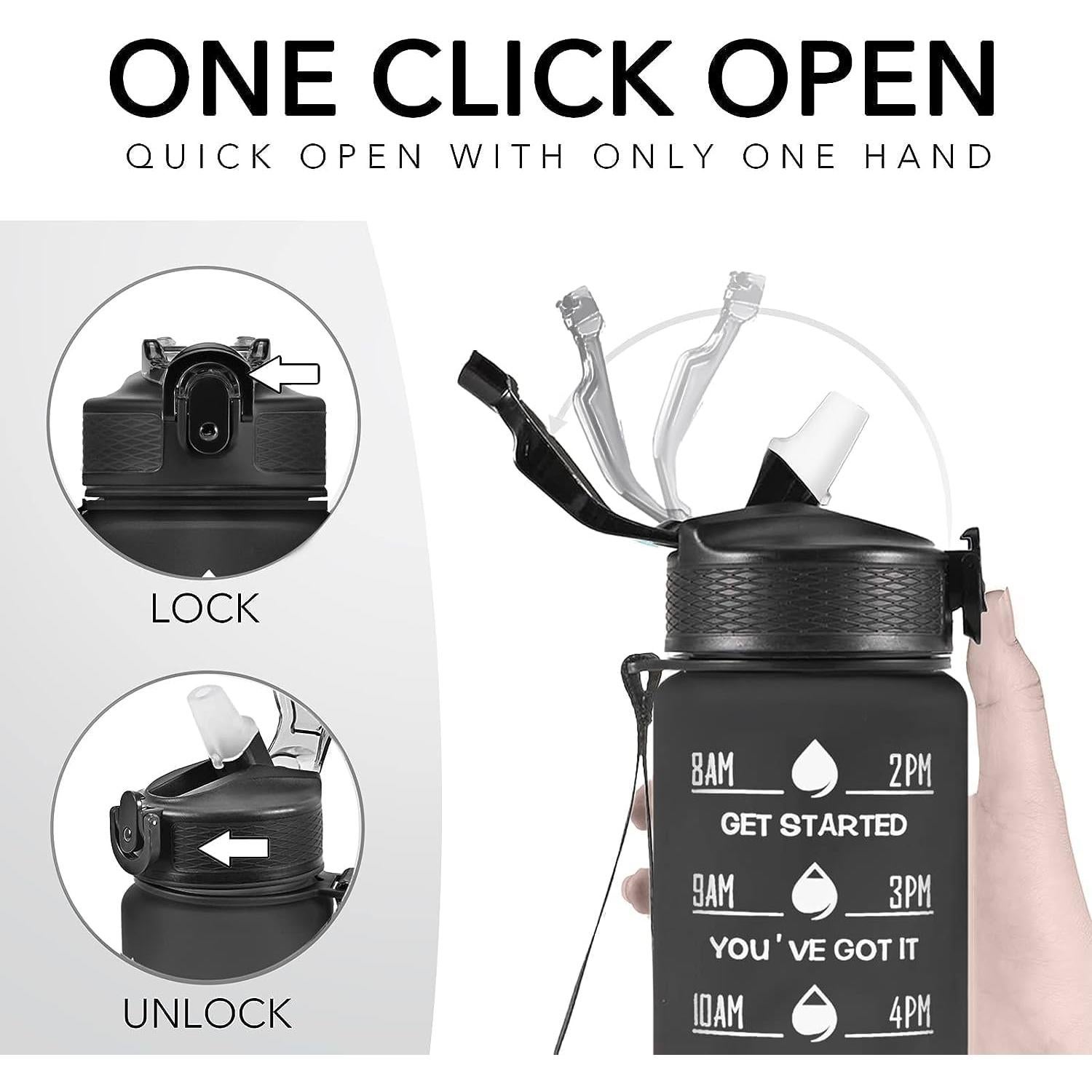 Botella de Agua Motivacional KIKE 946ml con Popote y Correa