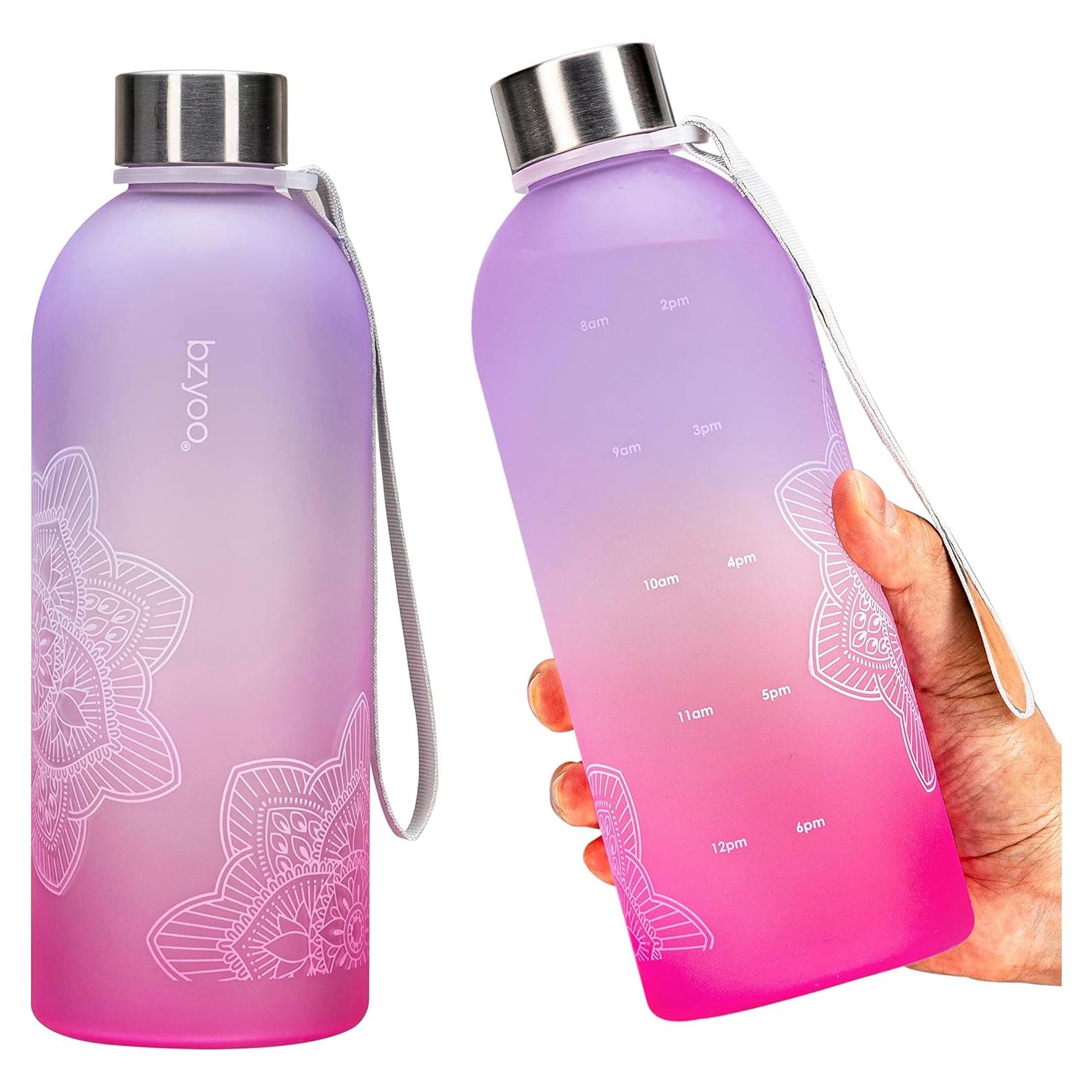 Botella de Agua Bzyoo 1L con Marcador de Tiempo Ombre Rosa