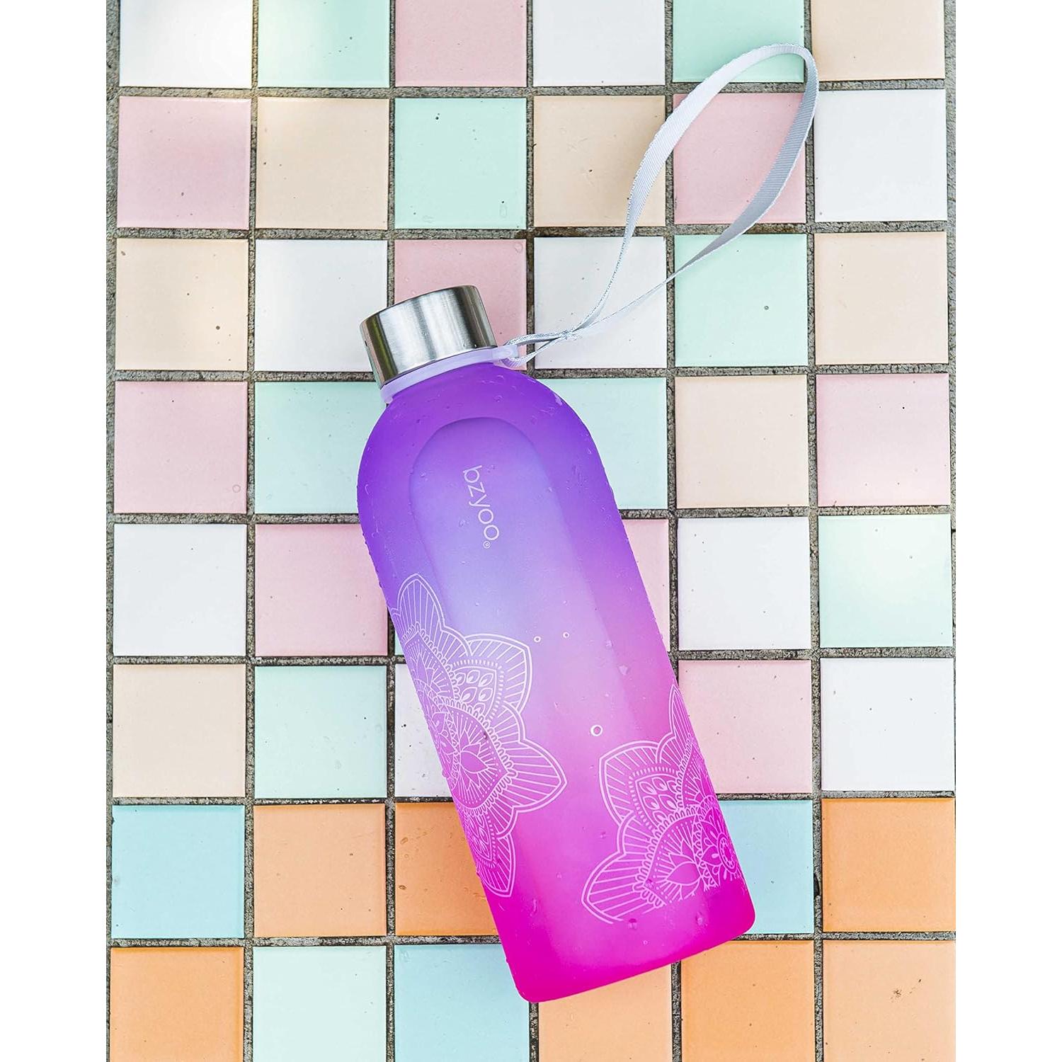 Botella de Agua Bzyoo 1L con Marcador de Tiempo Ombre Rosa