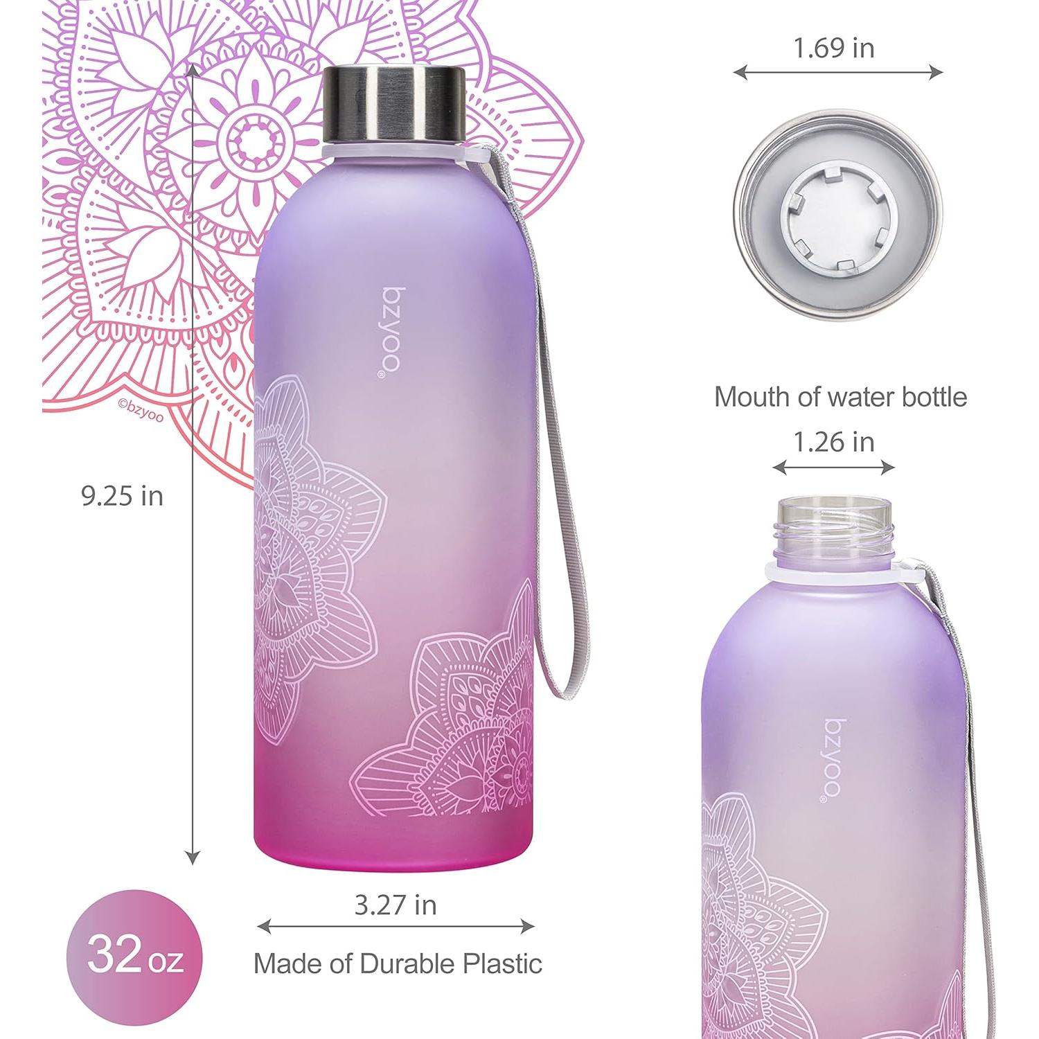 Botella de Agua Bzyoo 1L con Marcador de Tiempo Ombre Rosa