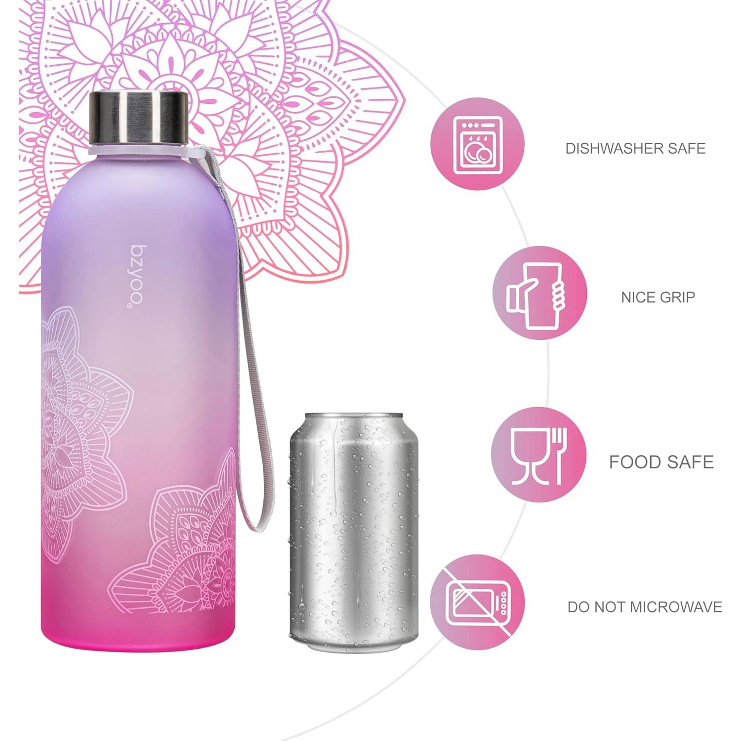 Botella de Agua Bzyoo 1L con Marcador de Tiempo Ombre Rosa