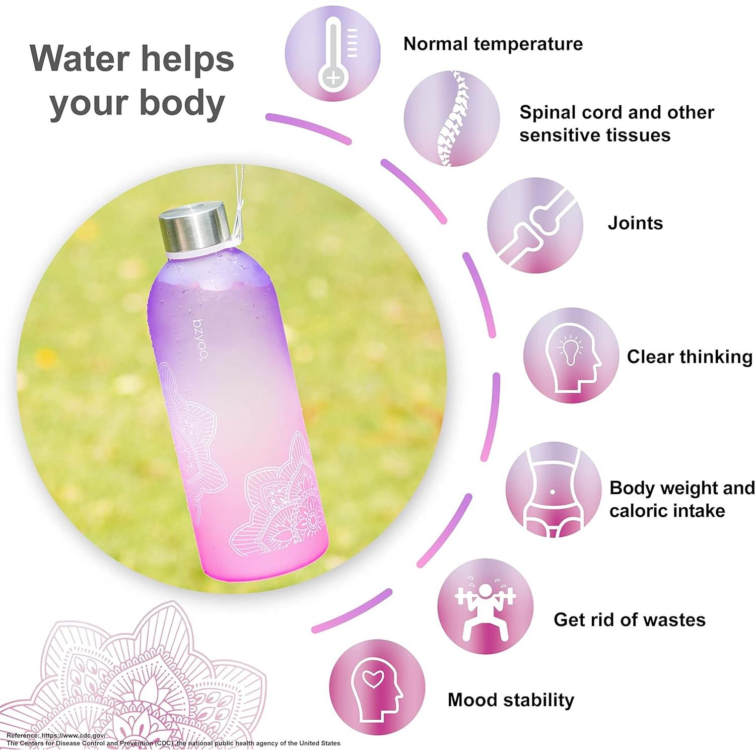 Botella de Agua Bzyoo 1L con Marcador de Tiempo Ombre Rosa