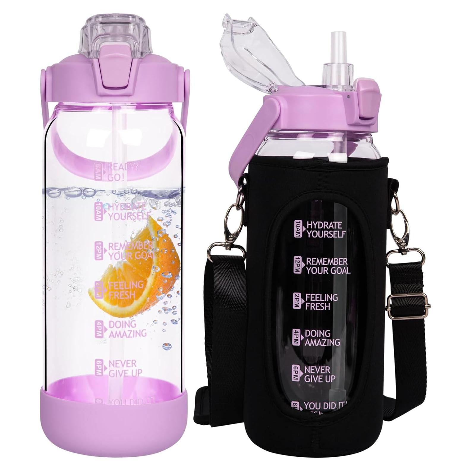 Botella de Agua de Vidrio Seekua 1.4L con Pajilla y Funda