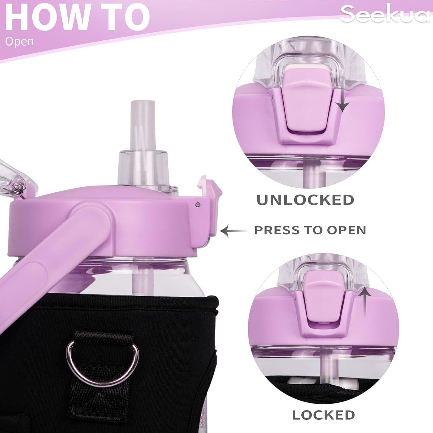 Botella de Agua de Vidrio Seekua 1.4L con Pajilla y Funda