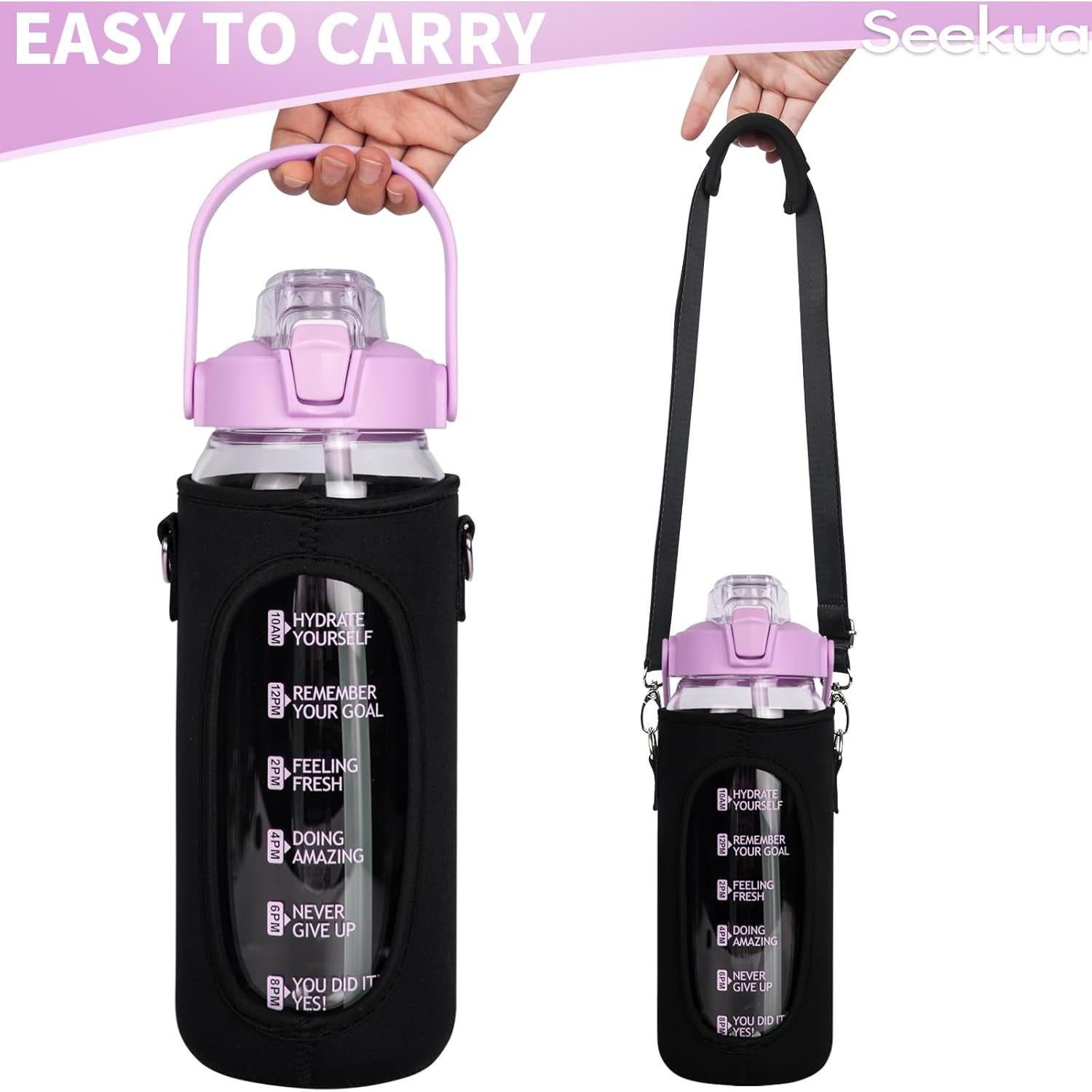 Botella de Agua de Vidrio Seekua 1.4L con Pajilla y Funda