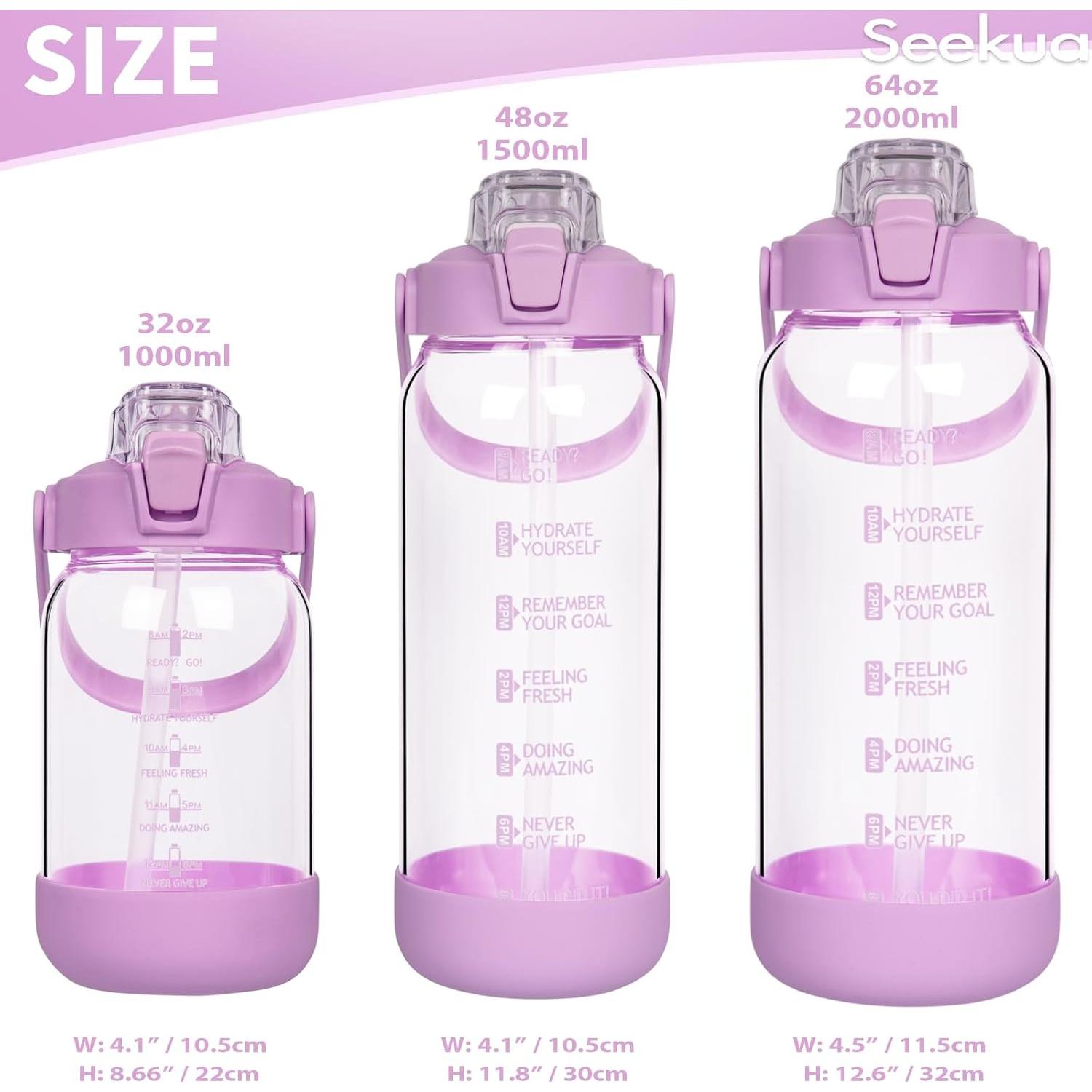 Botella de Agua de Vidrio Seekua 1.4L con Pajilla y Funda