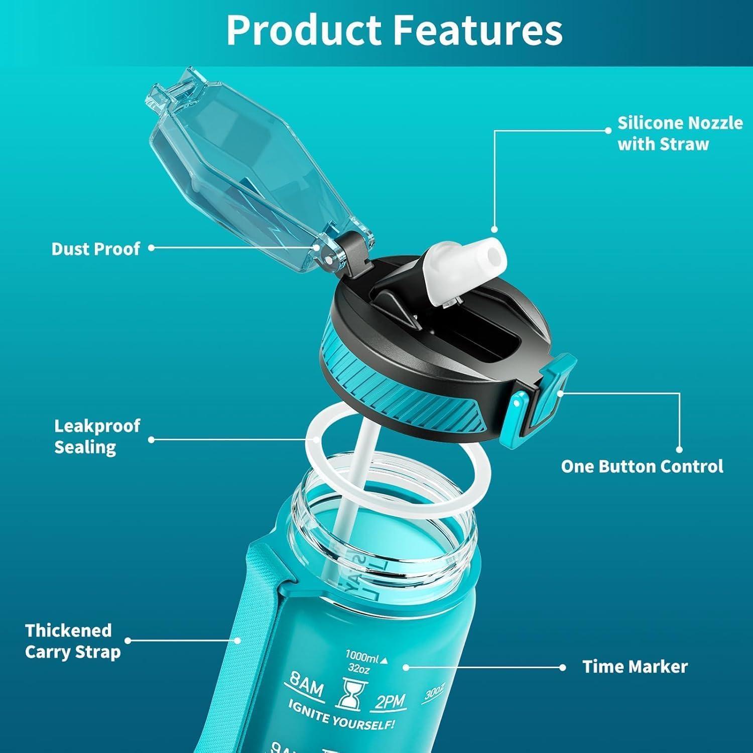 Botella de Agua Reutilizable FRAGSCEN 32 oz Verde a Prueba de Fugas