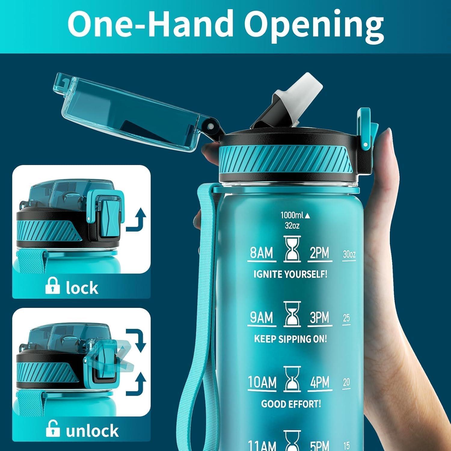 Botella de Agua Reutilizable FRAGSCEN 32 oz Verde a Prueba de Fugas