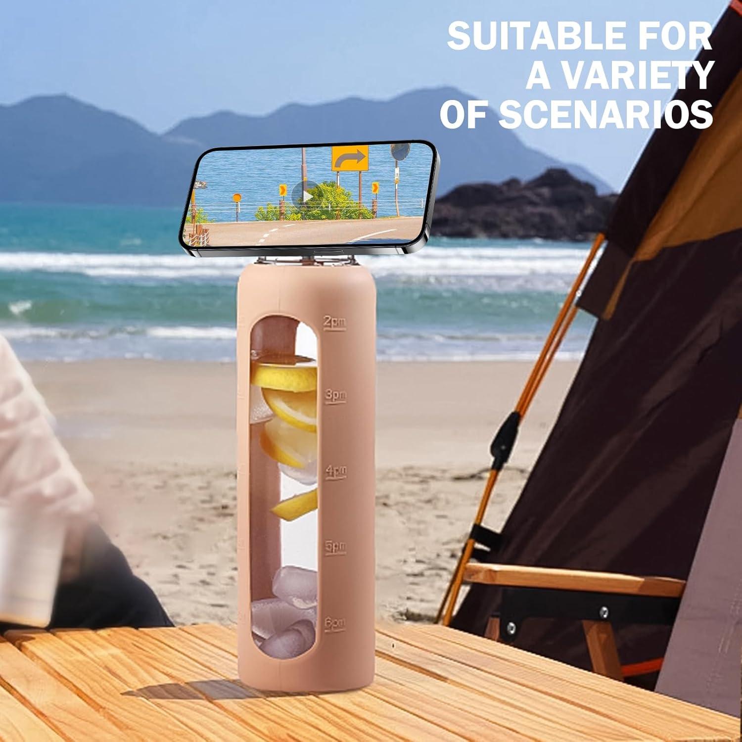 Botella de Agua de Vidrio 32oz NOLOGLAZIC con 2 Tapas y Soporte