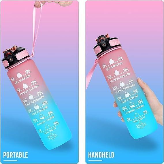 Botella de Agua Motivacional Yipaidel 32 oz con Pajilla Rosa Azul