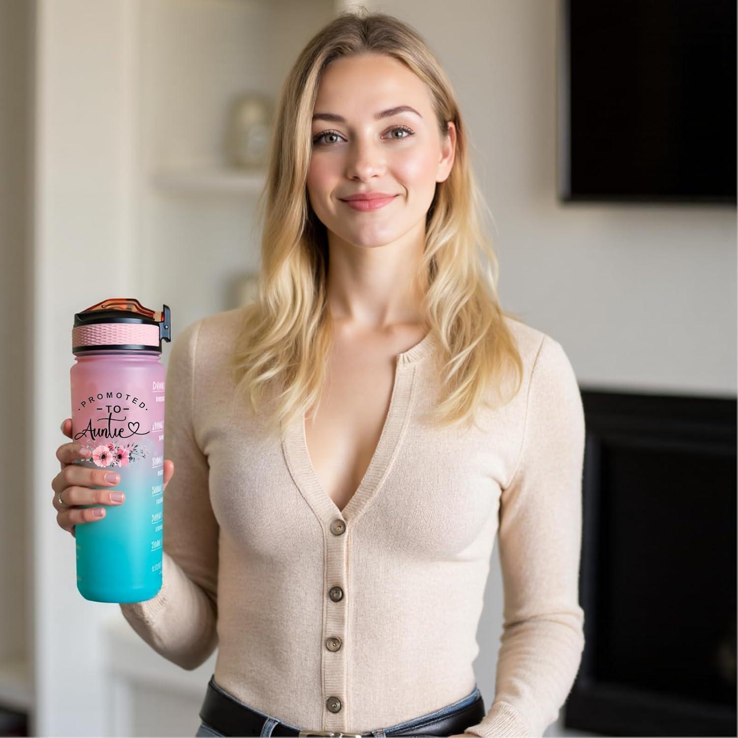 Botella de Agua Motivacional Yipaidel 32 oz con Pajilla Rosa Azul