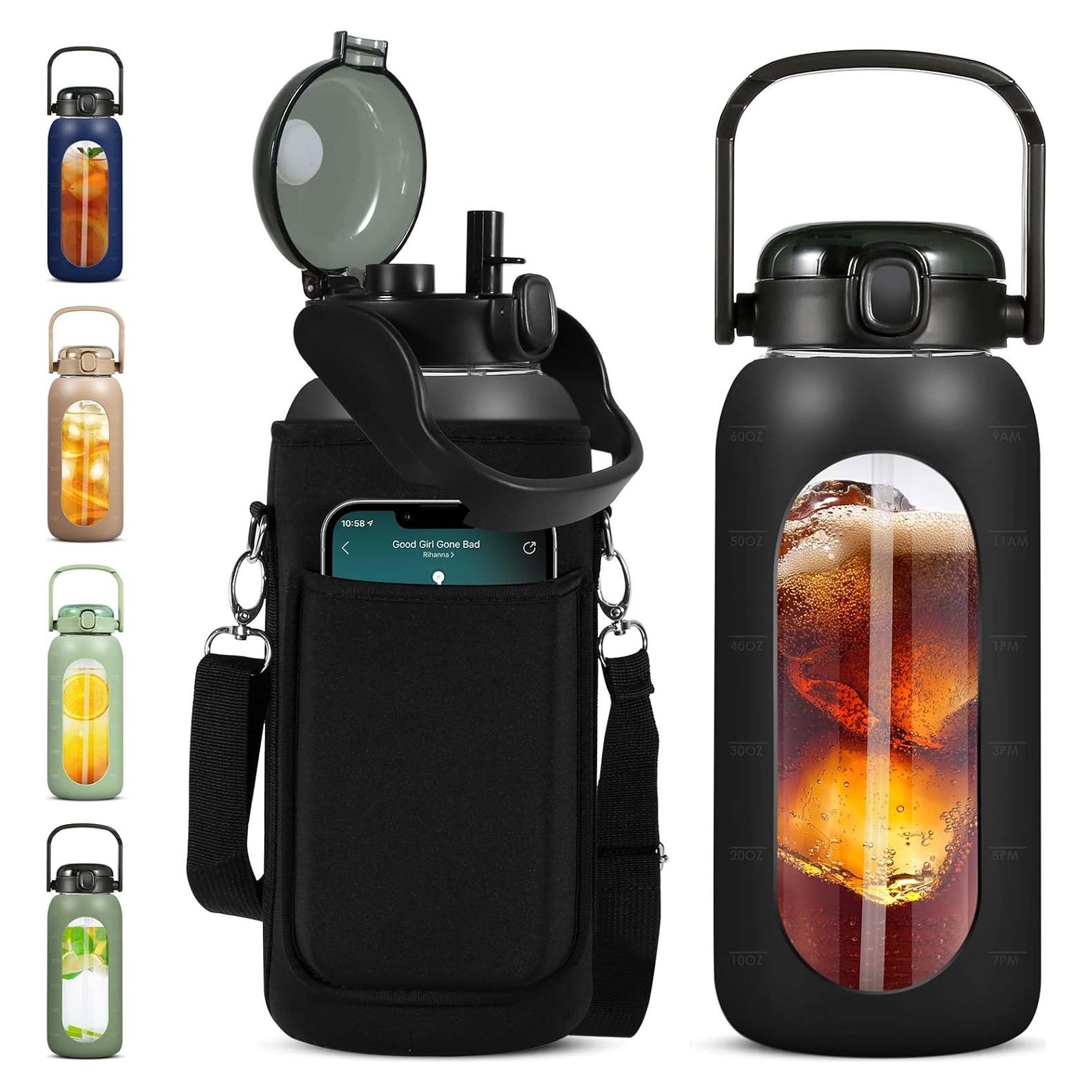 Botella de Agua de Vidrio OxyFlask 2L con Asa y Funda