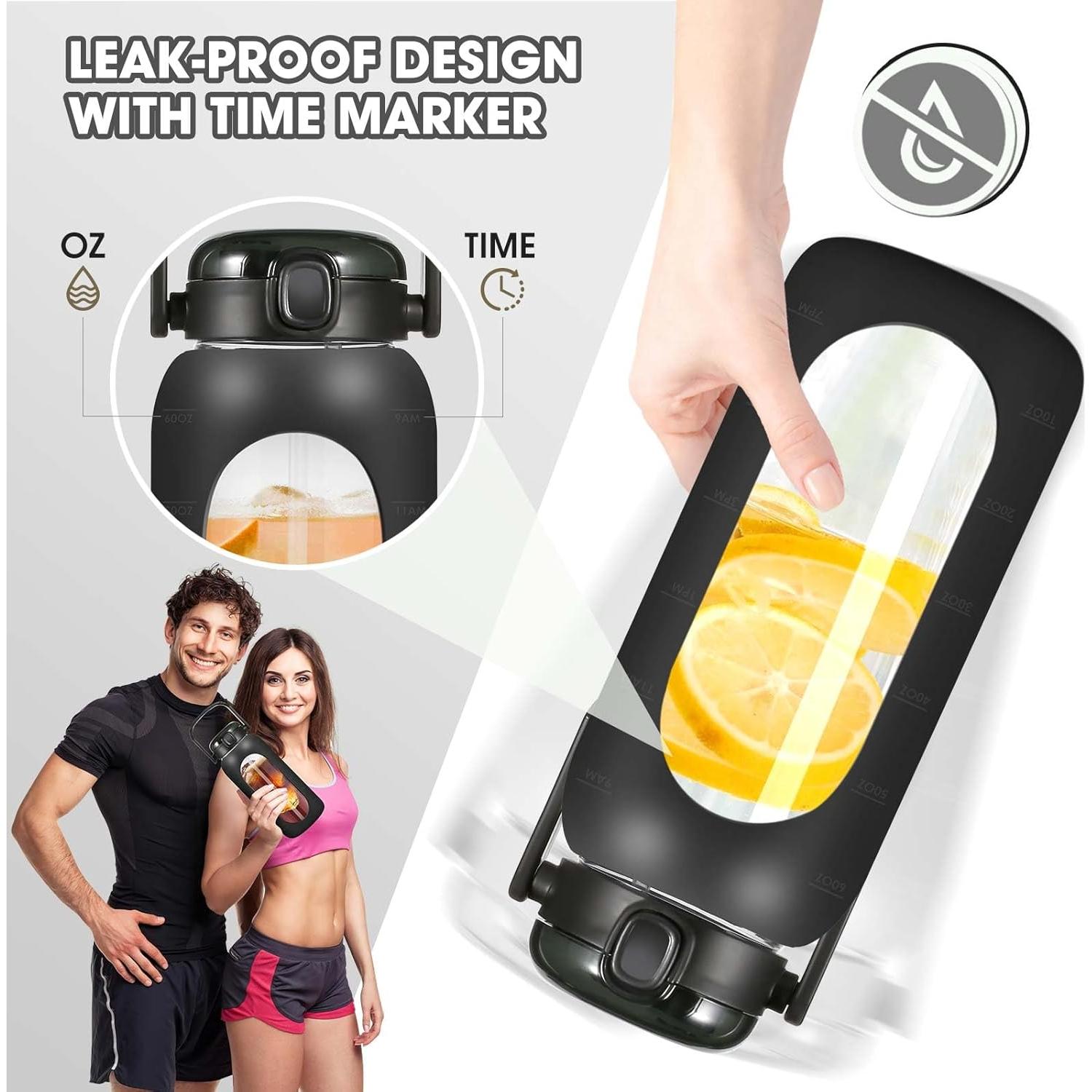 Botella de Agua de Vidrio OxyFlask 2L con Asa y Funda