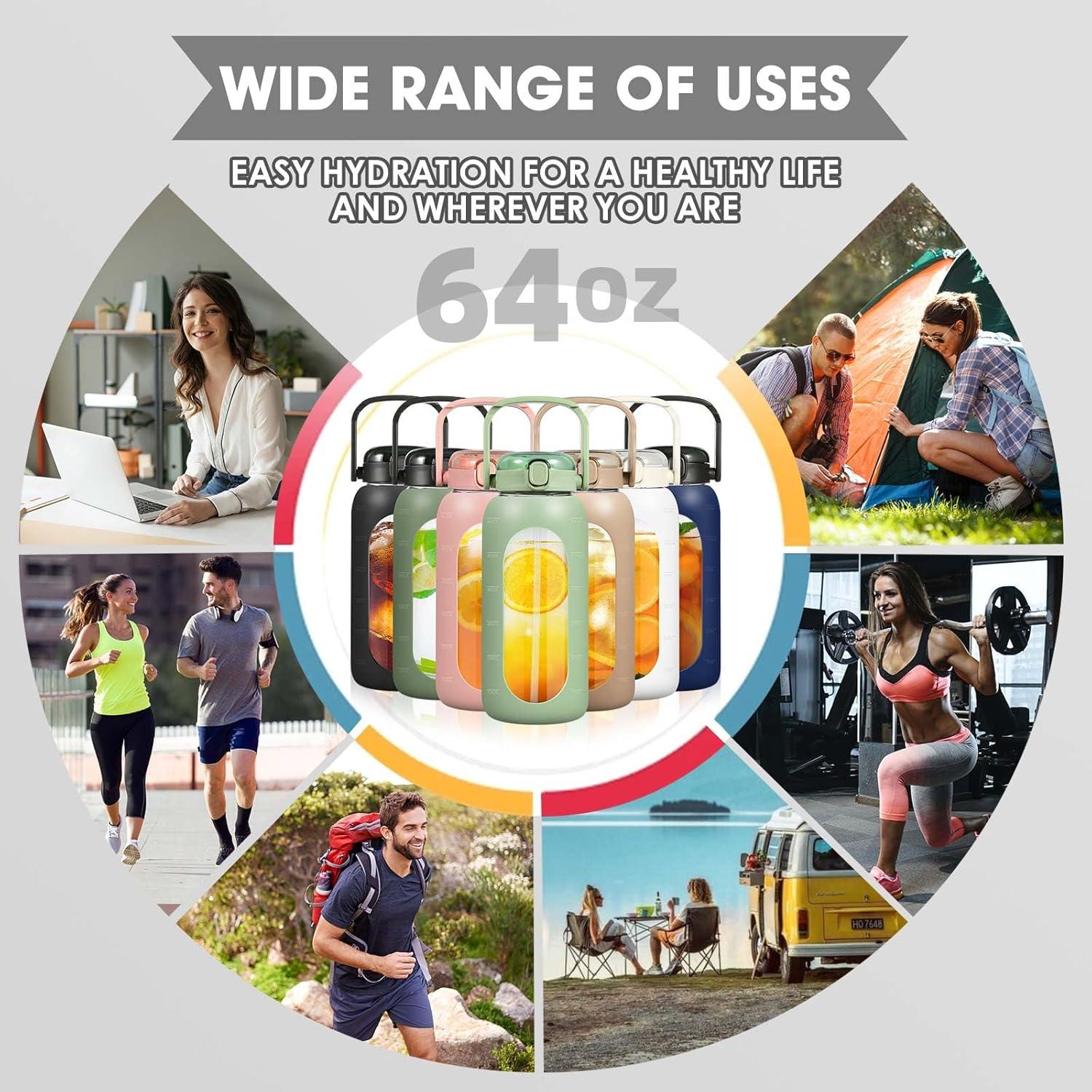 Botella de Agua de Vidrio OxyFlask 2L con Asa y Funda