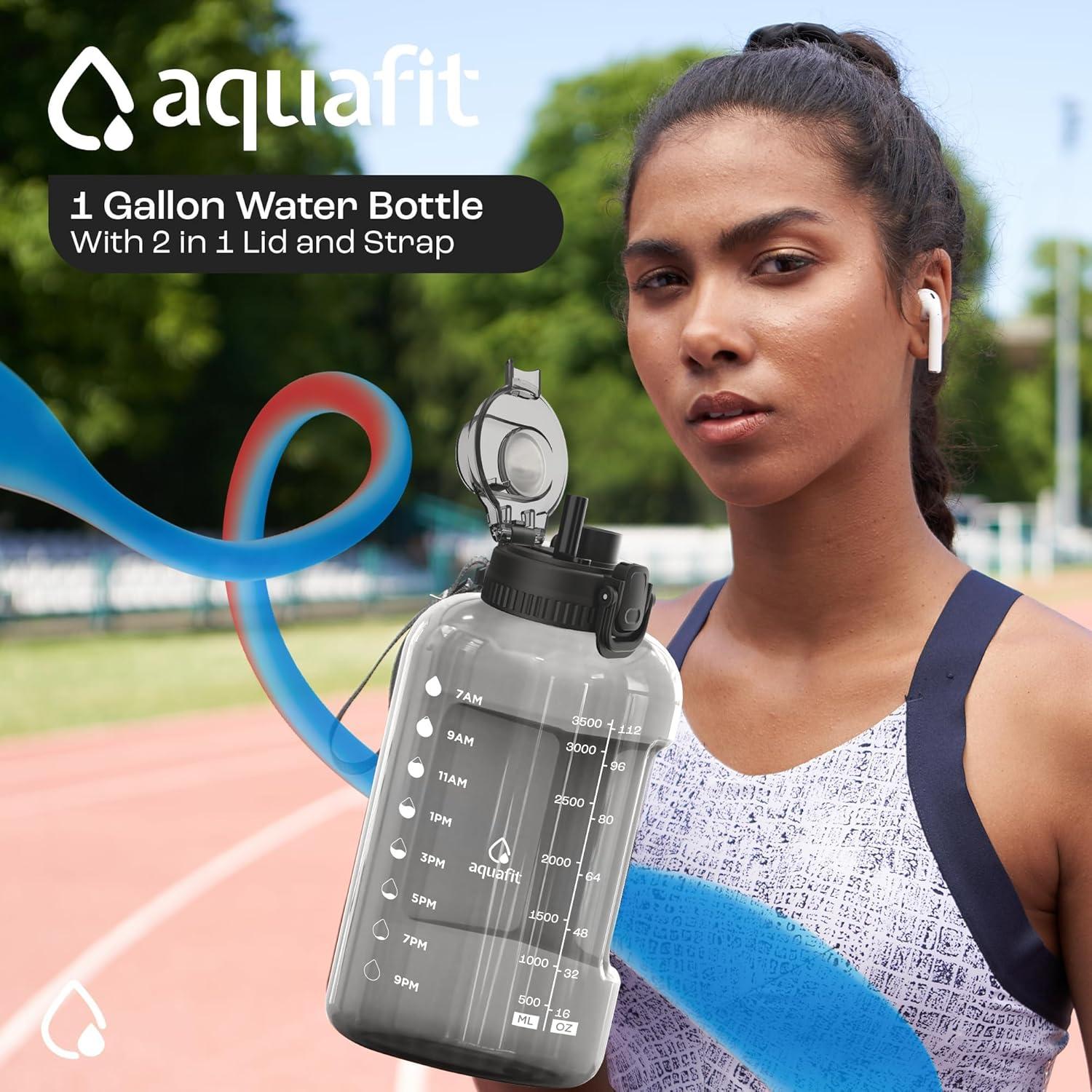 Botella de Agua Deportiva AQUAFIT 1 Galón con Marcador de Tiempo