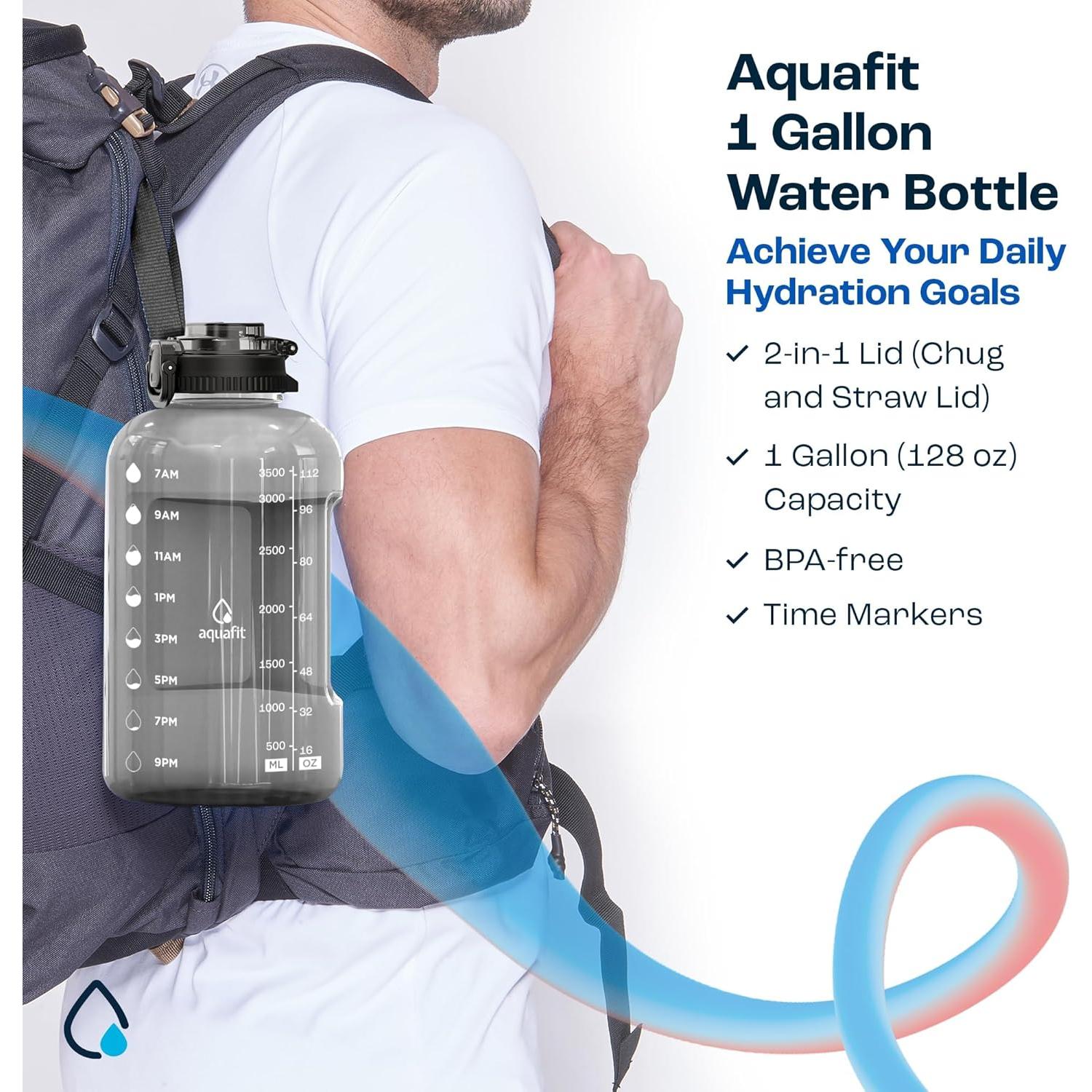 Botella de Agua Deportiva AQUAFIT 1 Galón con Marcador de Tiempo