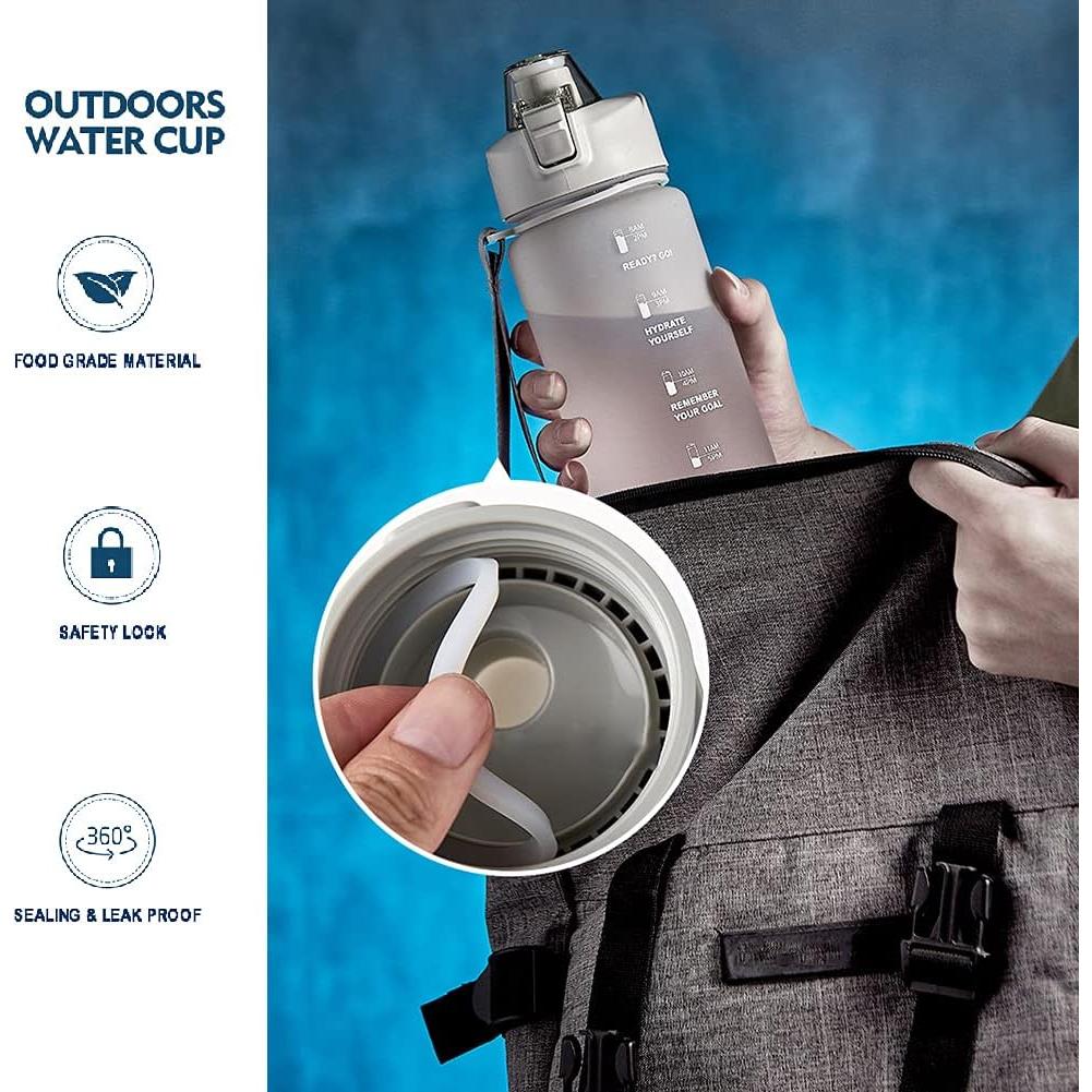 Botella de Agua DEARART 1000ml Gris con Pajilla y Marcador de Tiempo