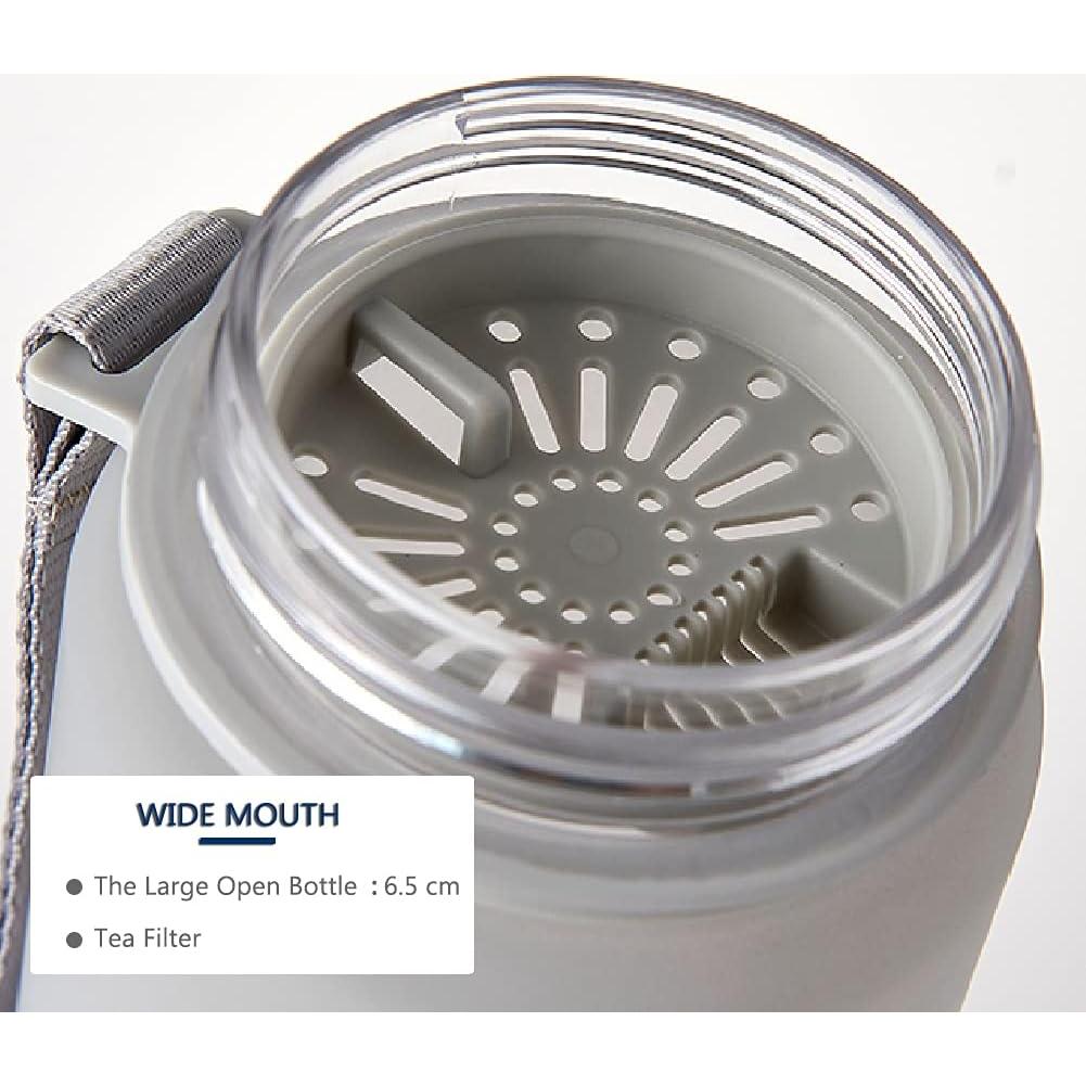 Botella de Agua DEARART 1000ml Gris con Pajilla y Marcador de Tiempo