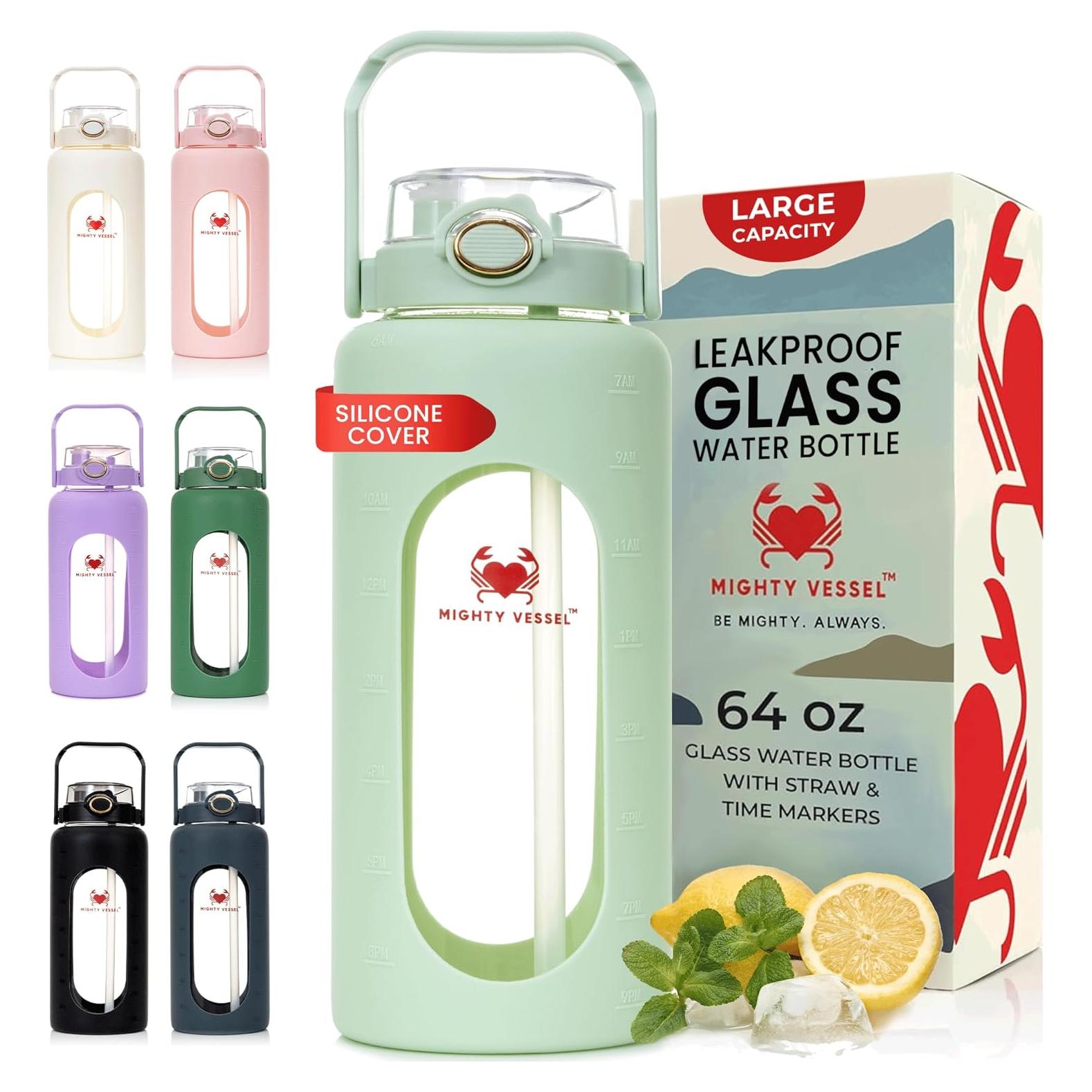 Botella de Agua de Vidrio 2L MIGHTY VESSEL con Pajilla Verde