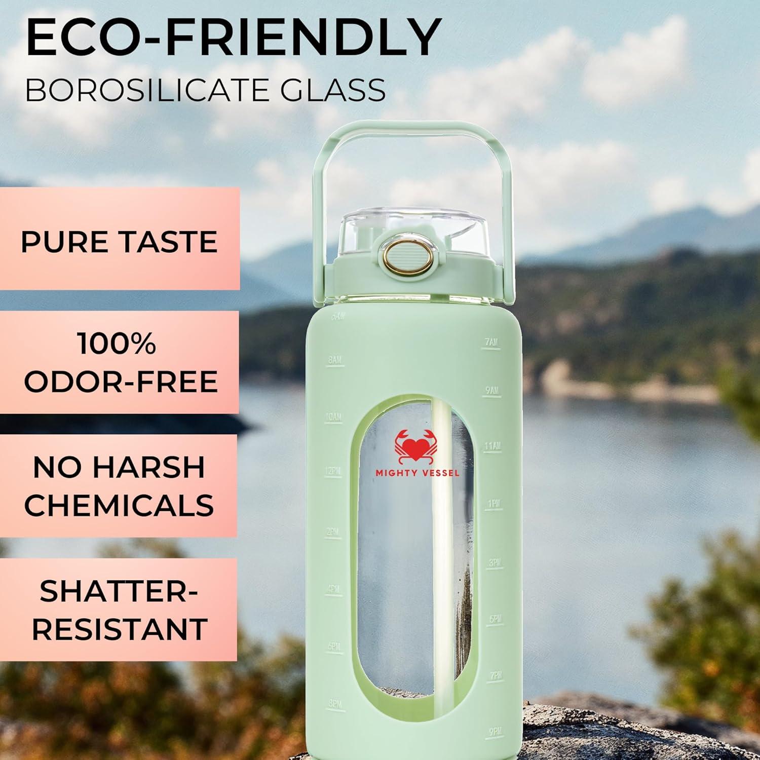 Botella de Agua de Vidrio 2L MIGHTY VESSEL con Pajilla Verde