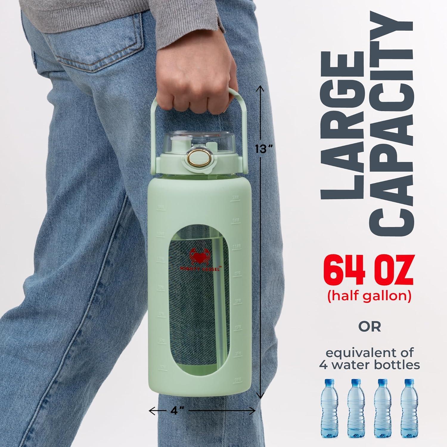 Botella de Agua de Vidrio 2L MIGHTY VESSEL con Pajilla Verde