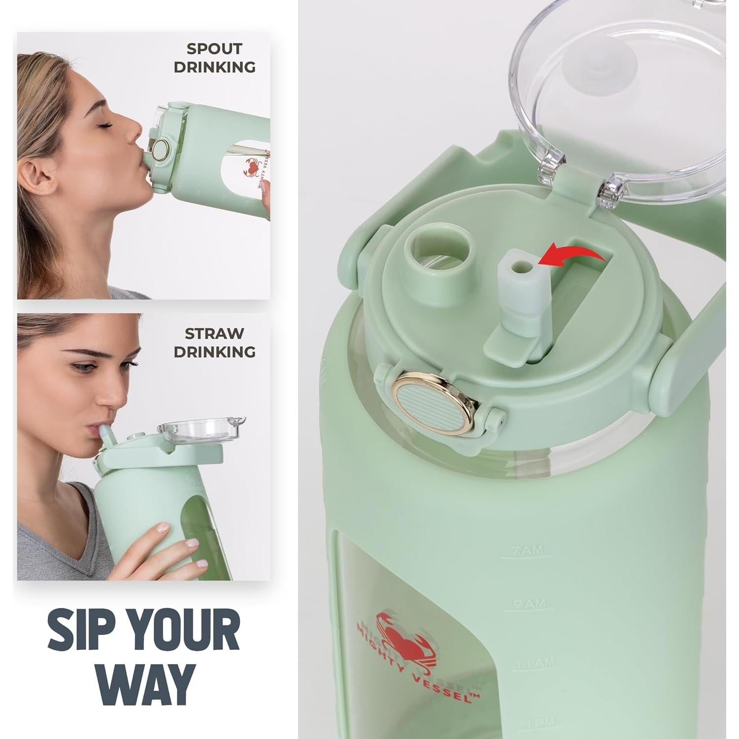 Botella de Agua de Vidrio 2L MIGHTY VESSEL con Pajilla Verde