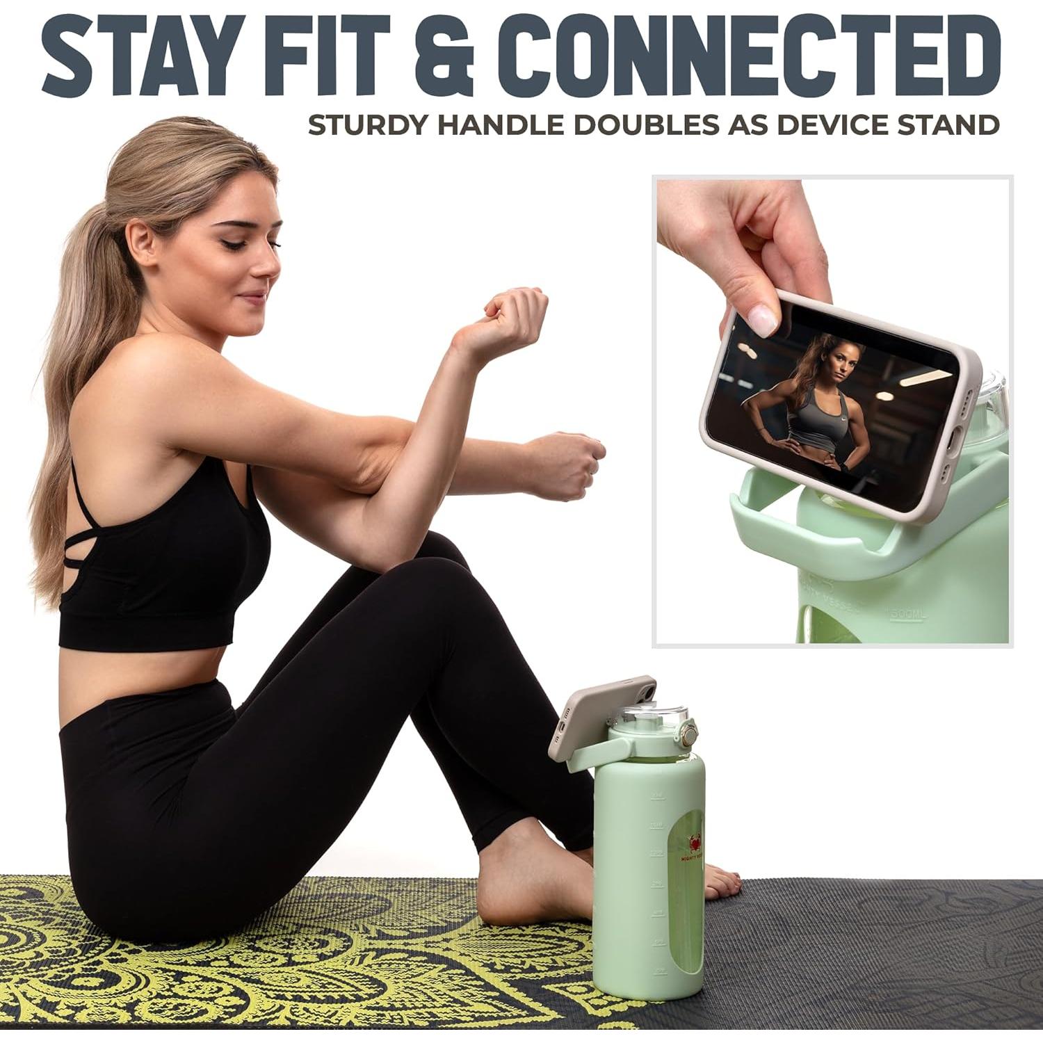 Botella de Agua de Vidrio 2L MIGHTY VESSEL con Pajilla Verde