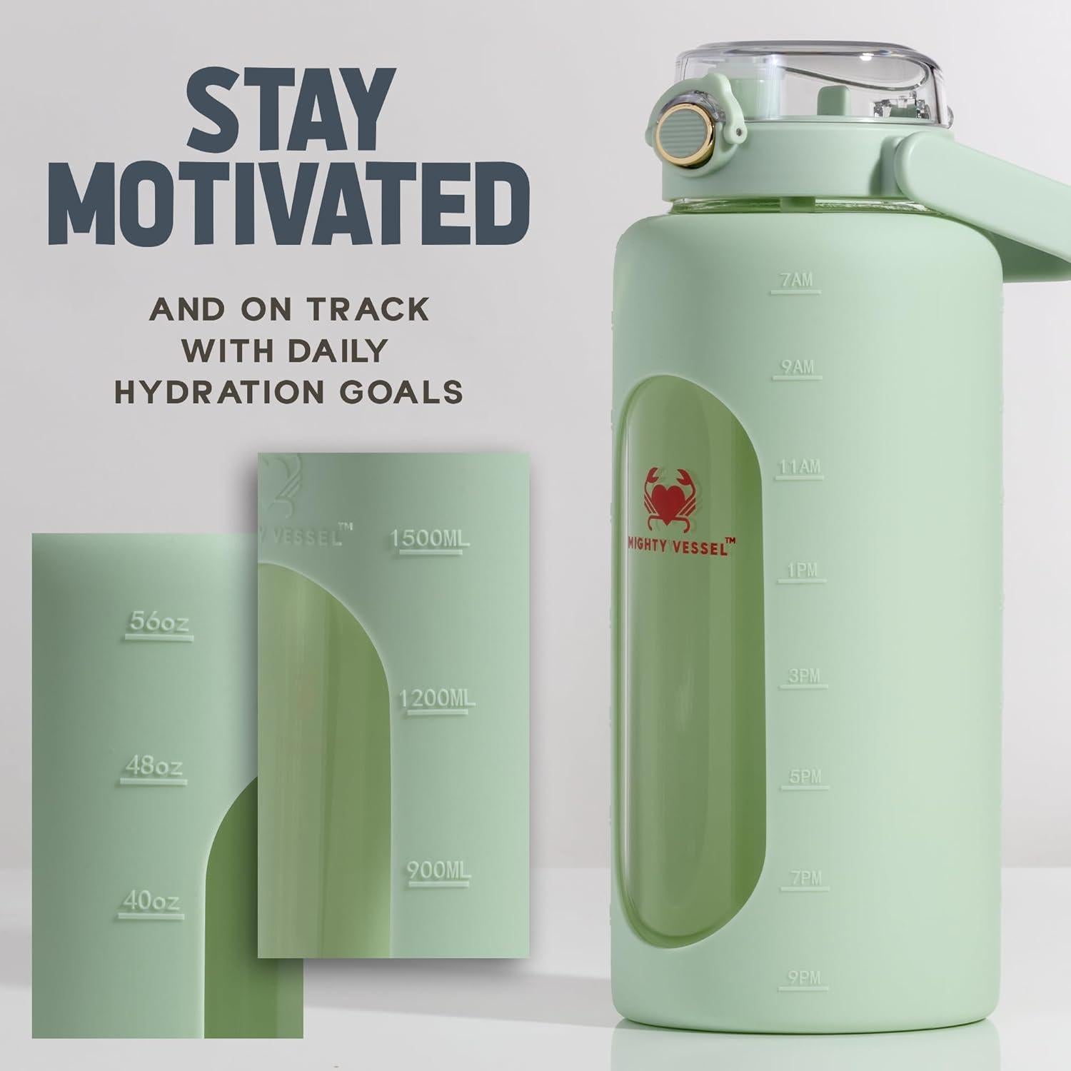 Botella de Agua de Vidrio 2L MIGHTY VESSEL con Pajilla Verde