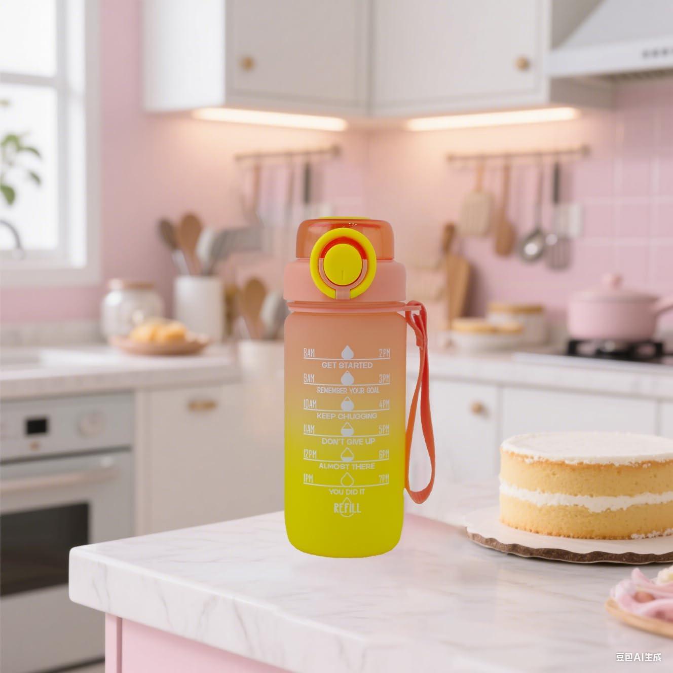 Botella de Agua ZZT 0.95L con Marcadores de Tiempo Amarillo