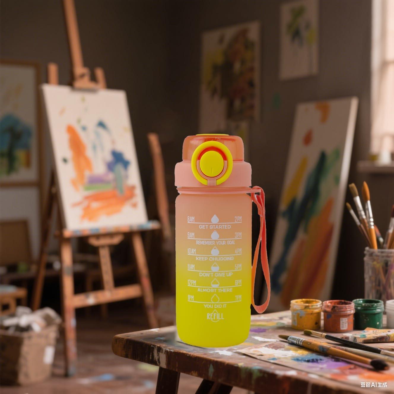 Botella de Agua ZZT 0.95L con Marcadores de Tiempo Amarillo