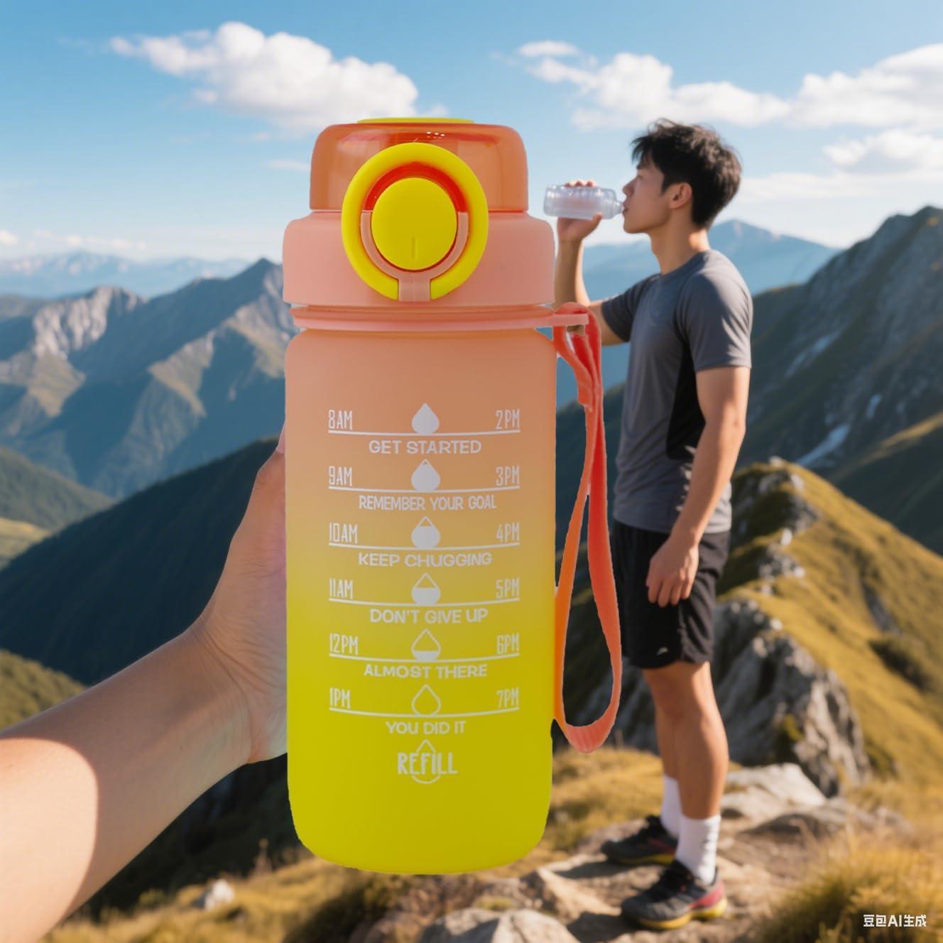 Botella de Agua ZZT 0.95L con Marcadores de Tiempo Amarillo