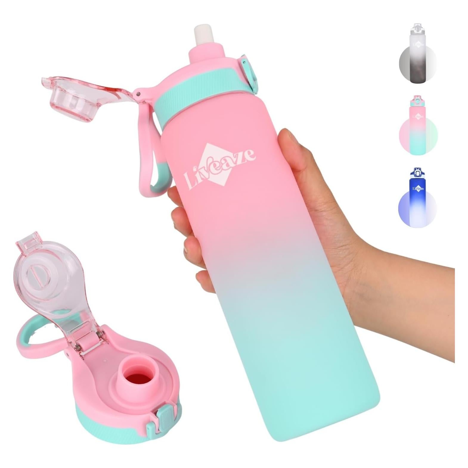 Botella de Agua Deportiva Liveaze 32oz Rosa Gradiente a Prueba de Fugas