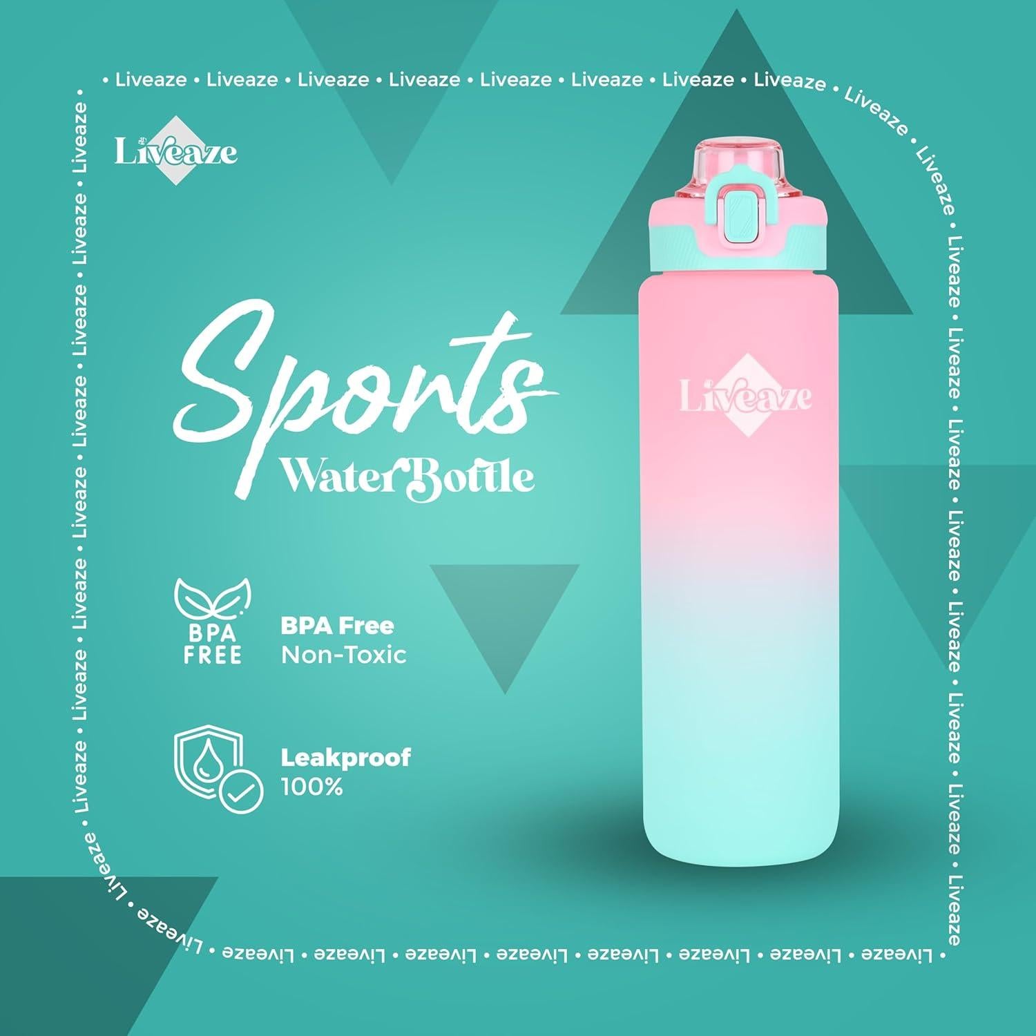 Botella de Agua Deportiva Liveaze 32oz Rosa Gradiente a Prueba de Fugas