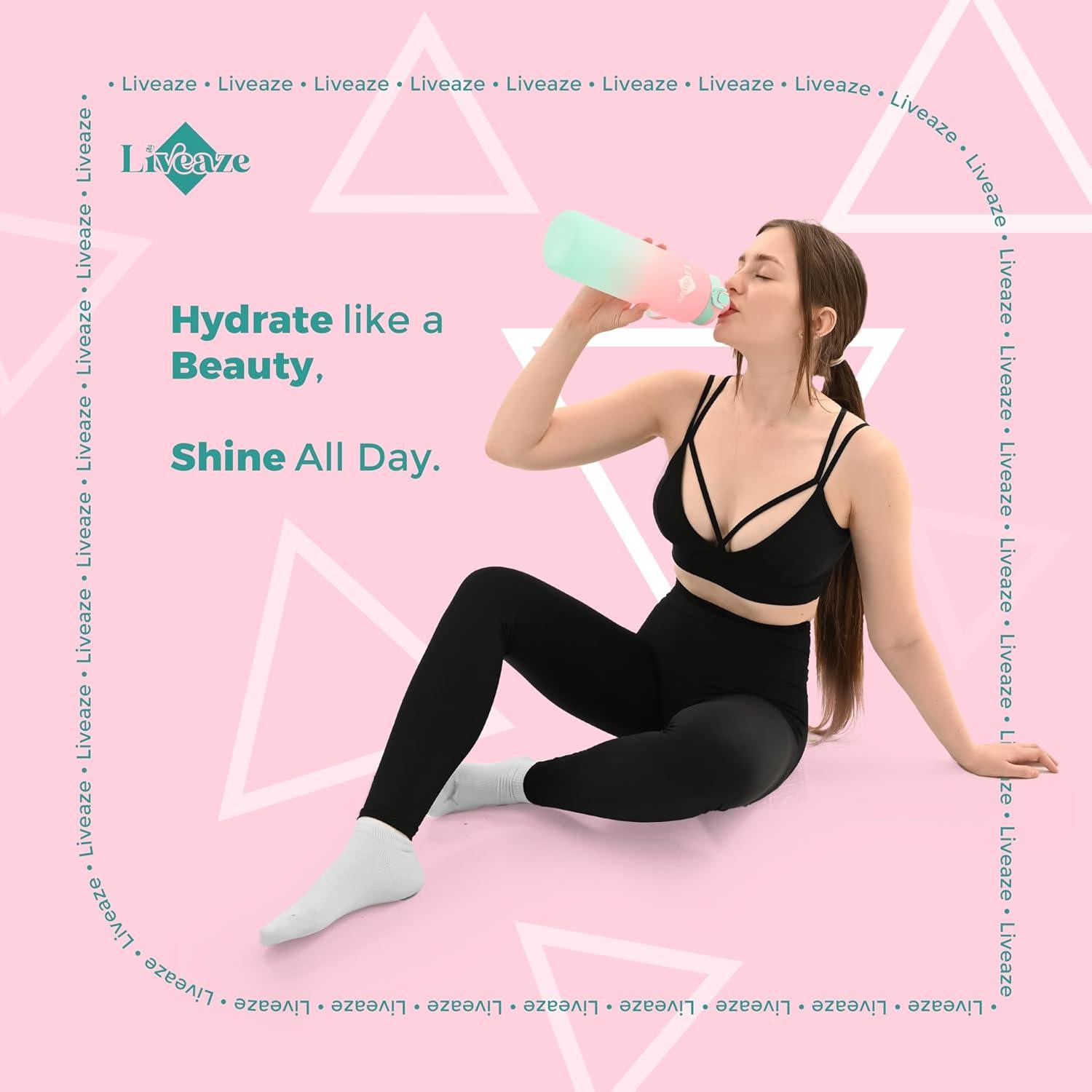 Botella de Agua Deportiva Liveaze 32oz Rosa Gradiente a Prueba de Fugas