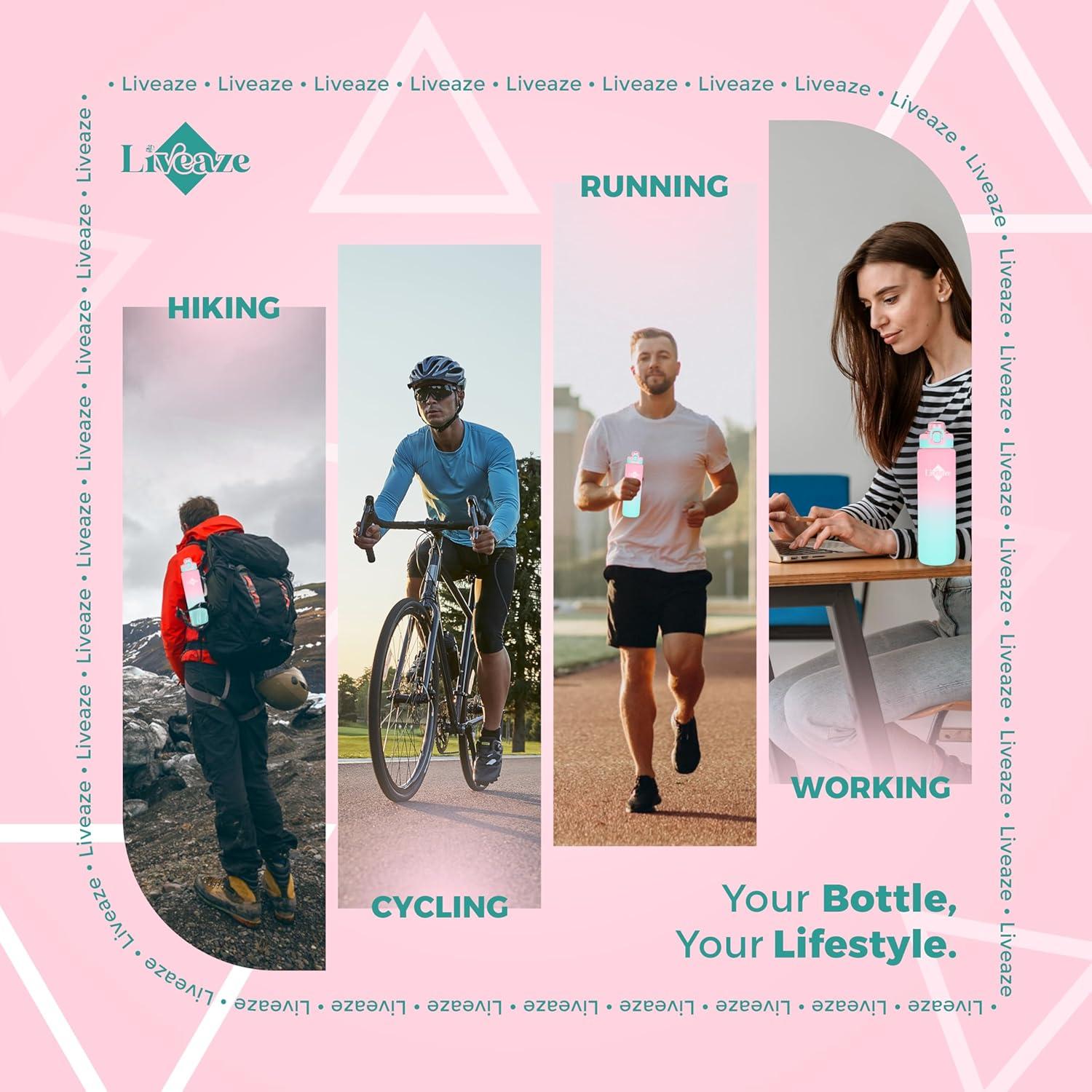 Botella de Agua Deportiva Liveaze 32oz Rosa Gradiente a Prueba de Fugas