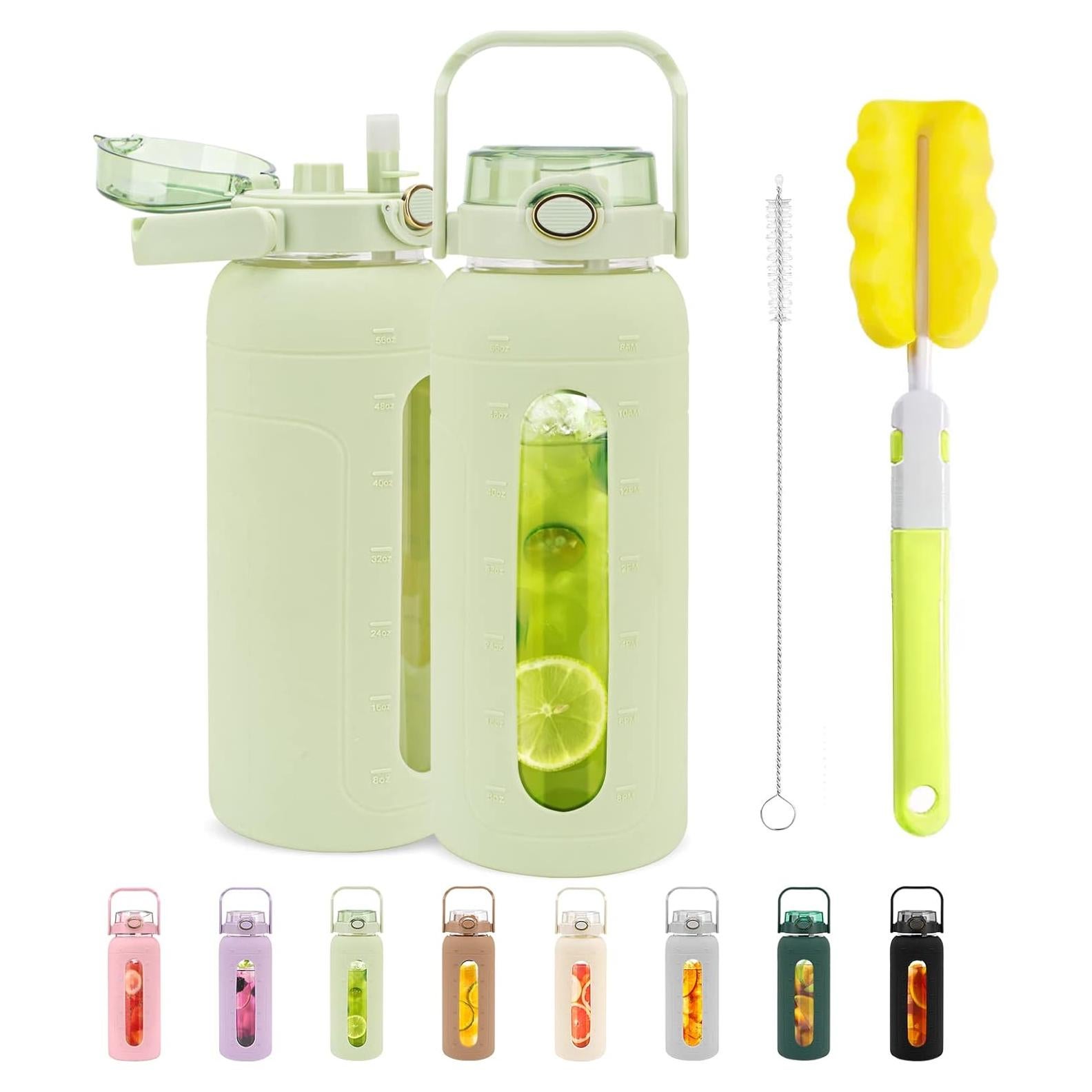 Botella de Agua de Vidrio 2L Tronco con Popote y Marcador