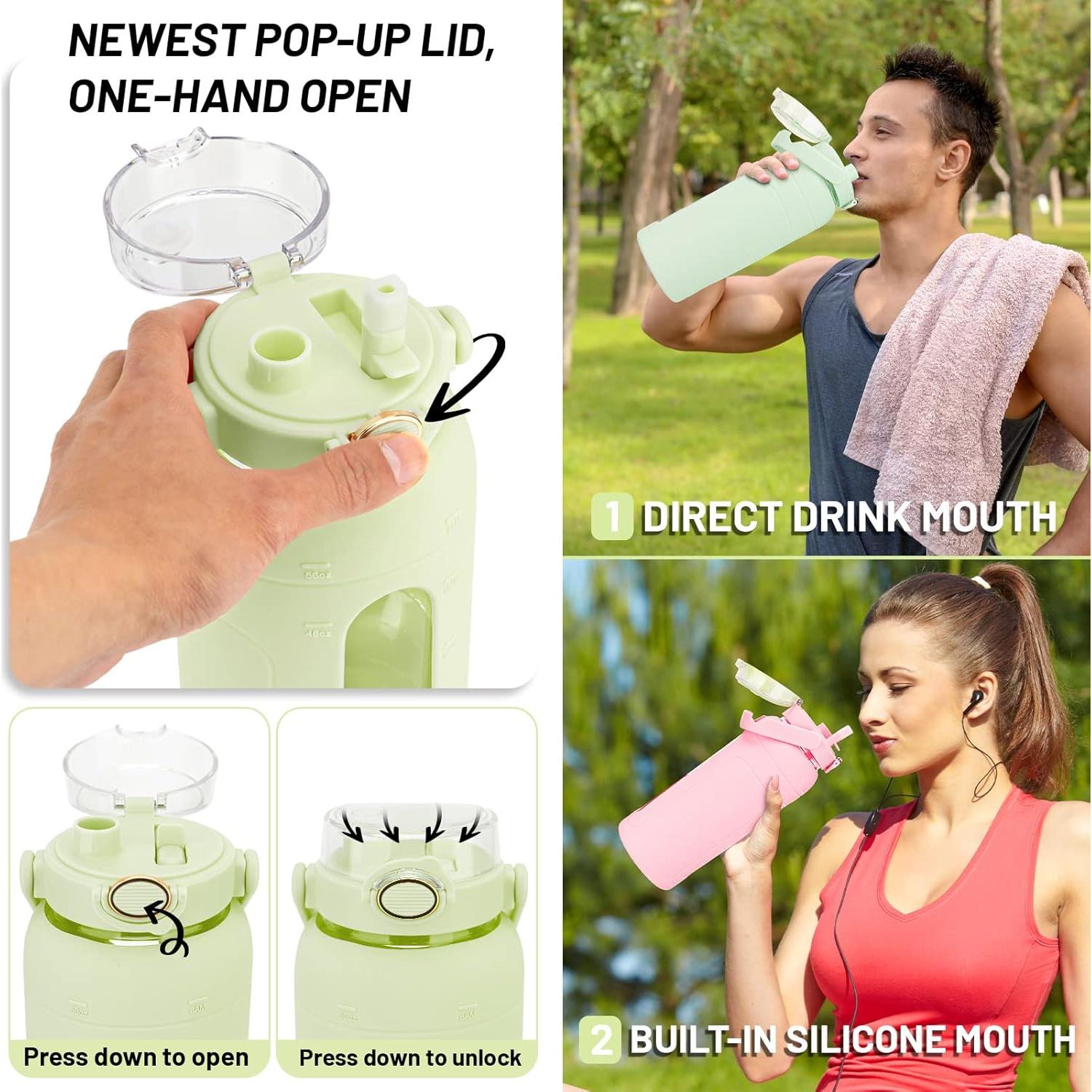 Botella de Agua de Vidrio 2L Tronco con Popote y Marcador