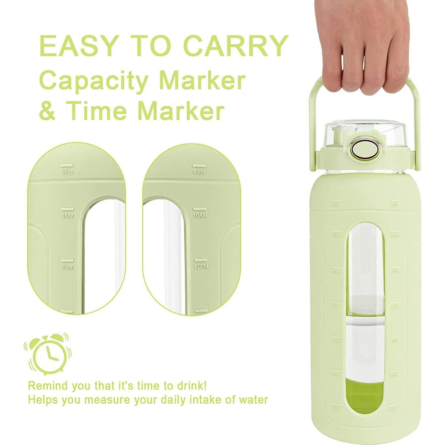 Botella de Agua de Vidrio 2L Tronco con Popote y Marcador