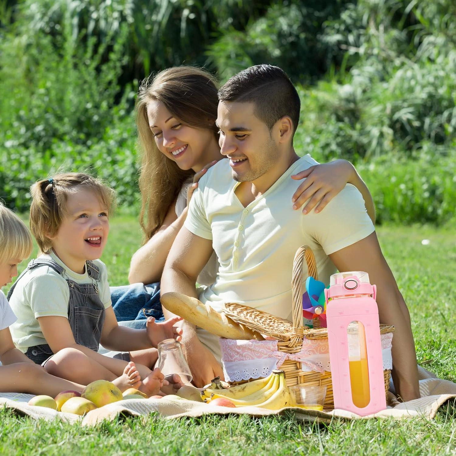 Botella de Agua de Vidrio 2L Tronco con Popote y Marcador