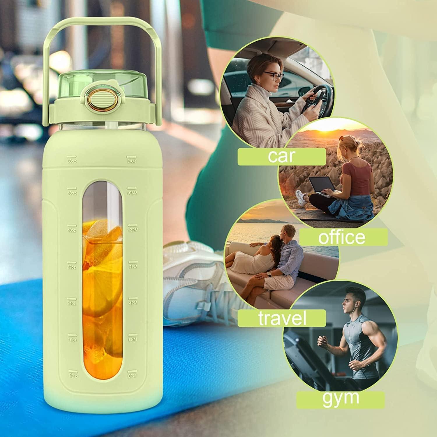 Botella de Agua de Vidrio 2L Tronco con Popote y Marcador